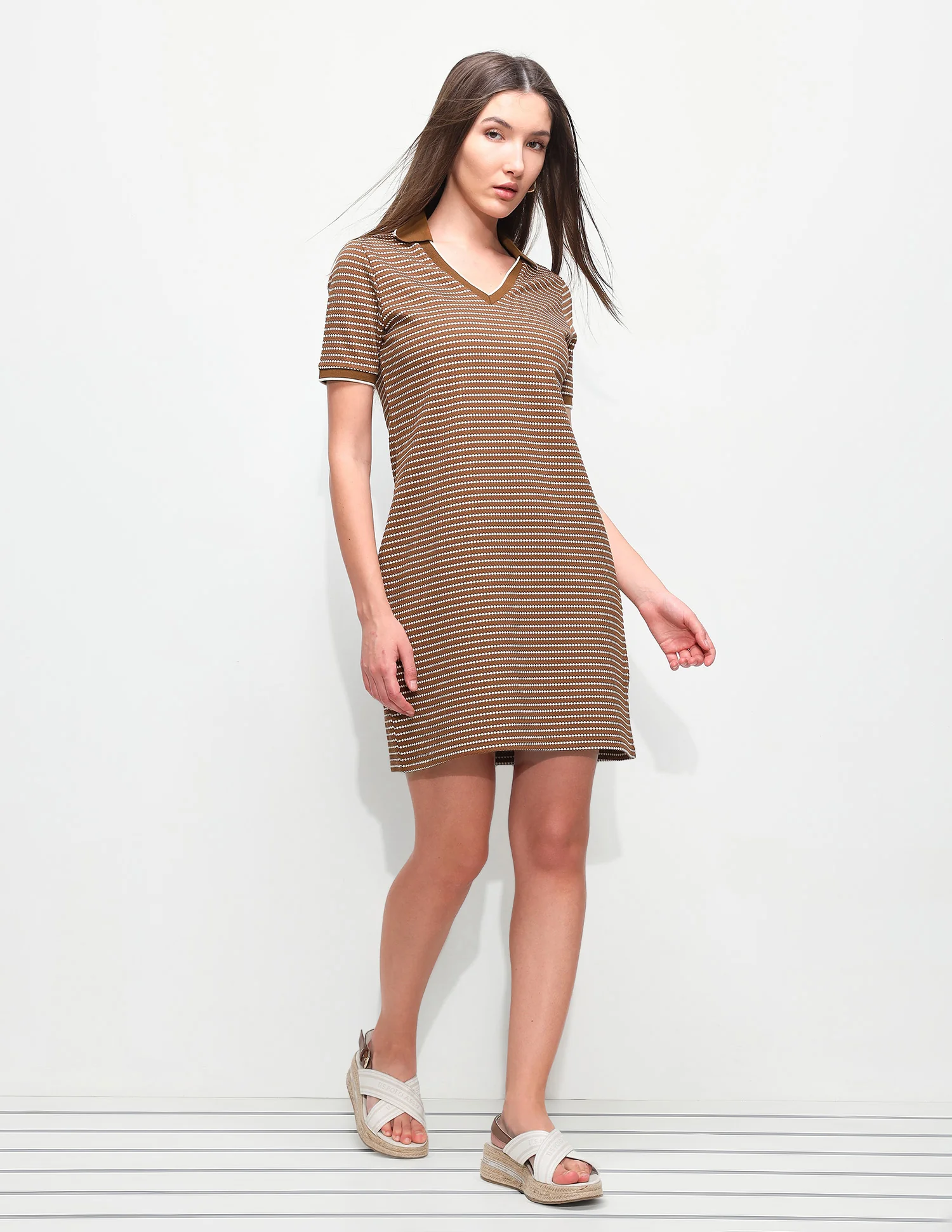 Self Design Horizontal Striped Midi T-Shirt Dress - Image 3