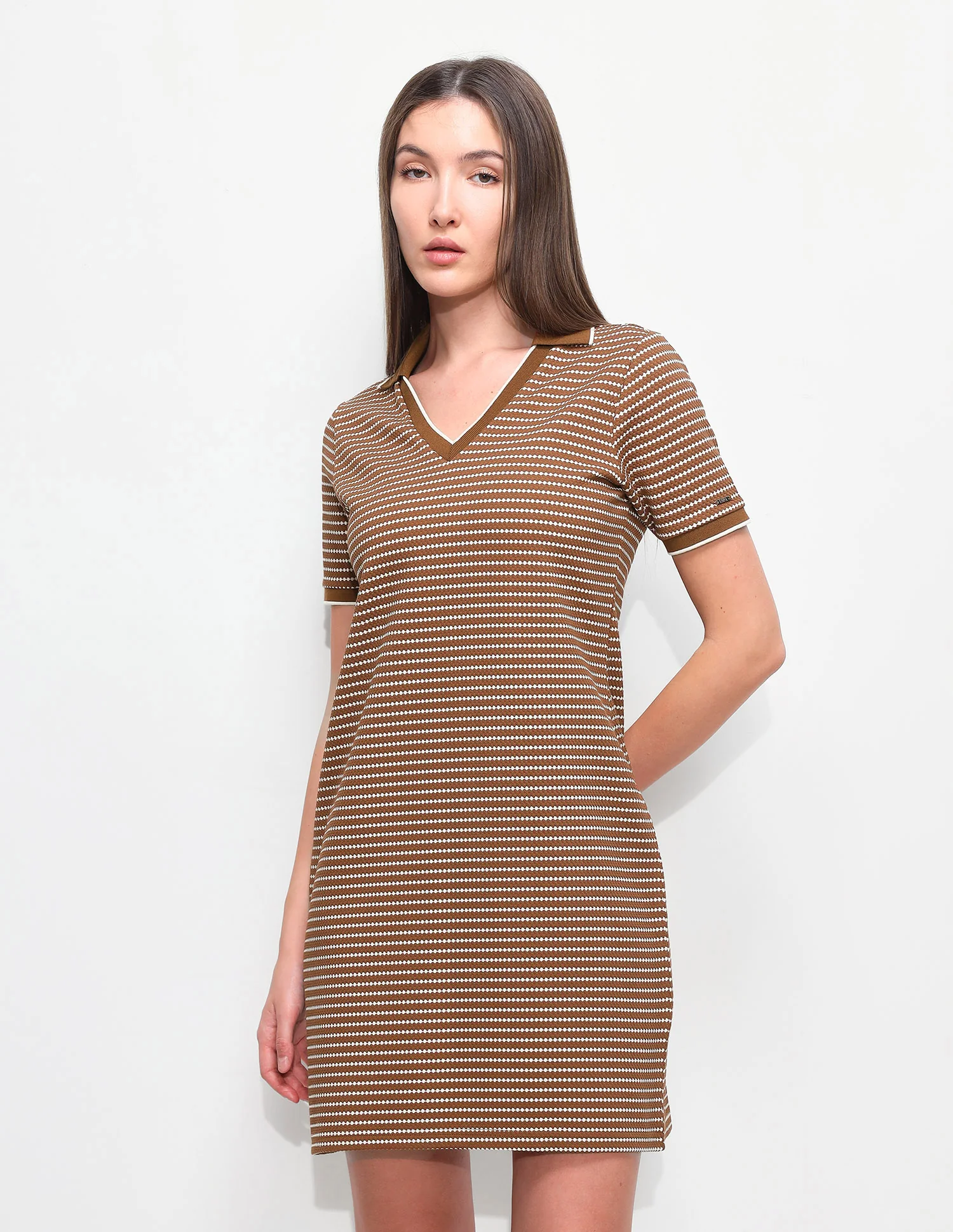 Self Design Horizontal Striped Midi T-Shirt Dress - Image 6