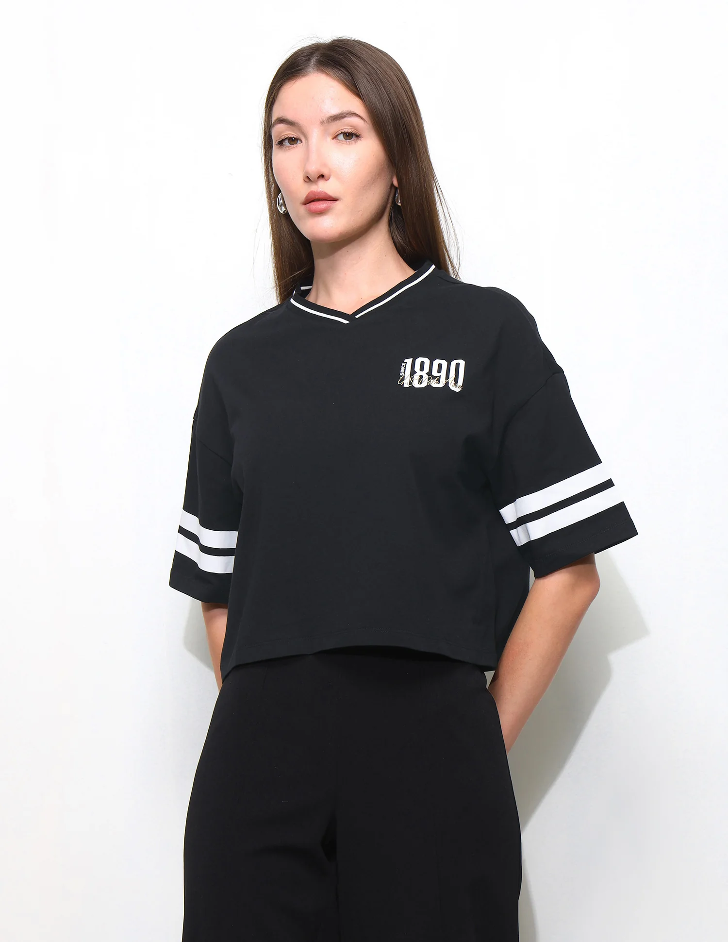 Solid Boxy Fit Varsity T-Shirt - Image 6
