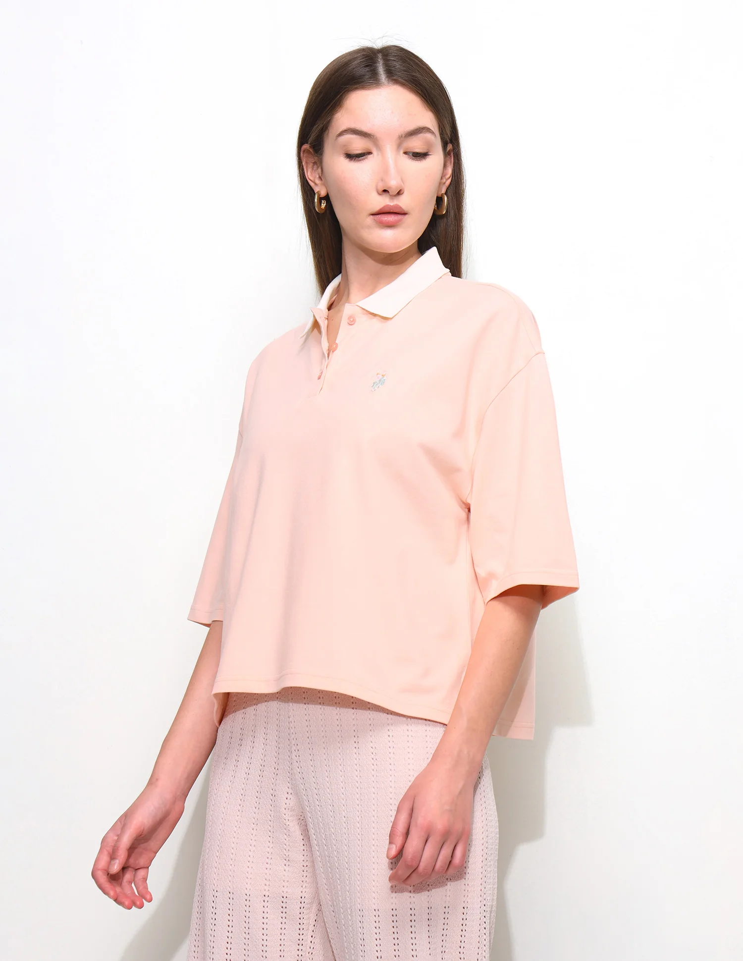 Solid Oversized Fit Contrast Collar Polo Shirt - Image 4