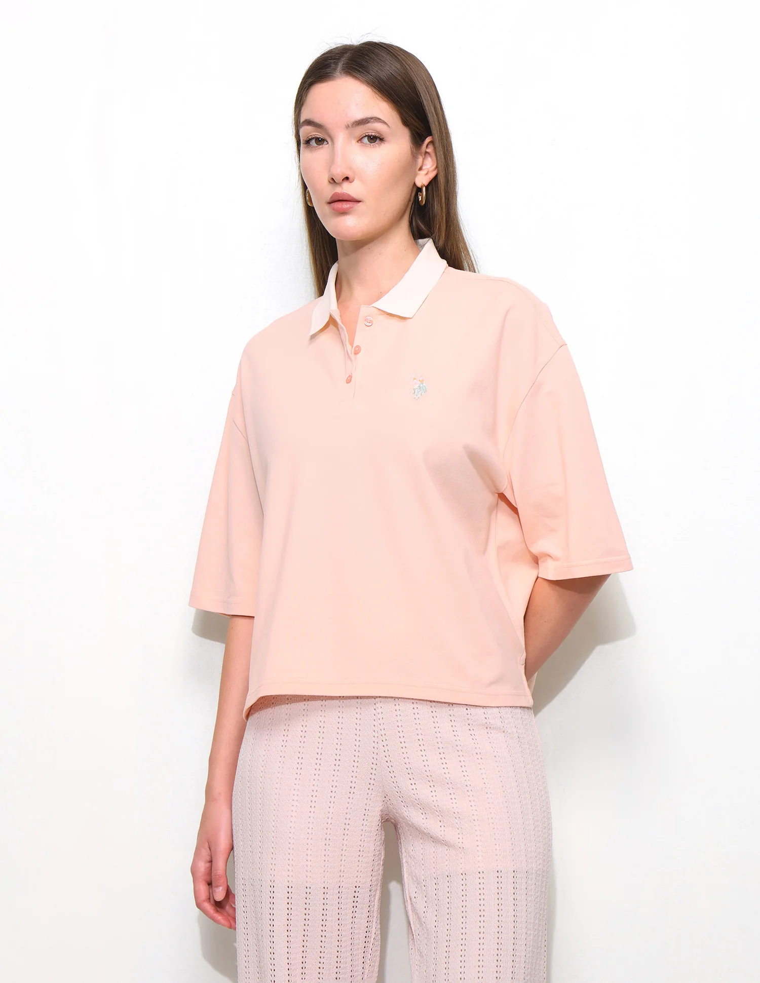 Solid Oversized Fit Contrast Collar Polo Shirt - Image 6