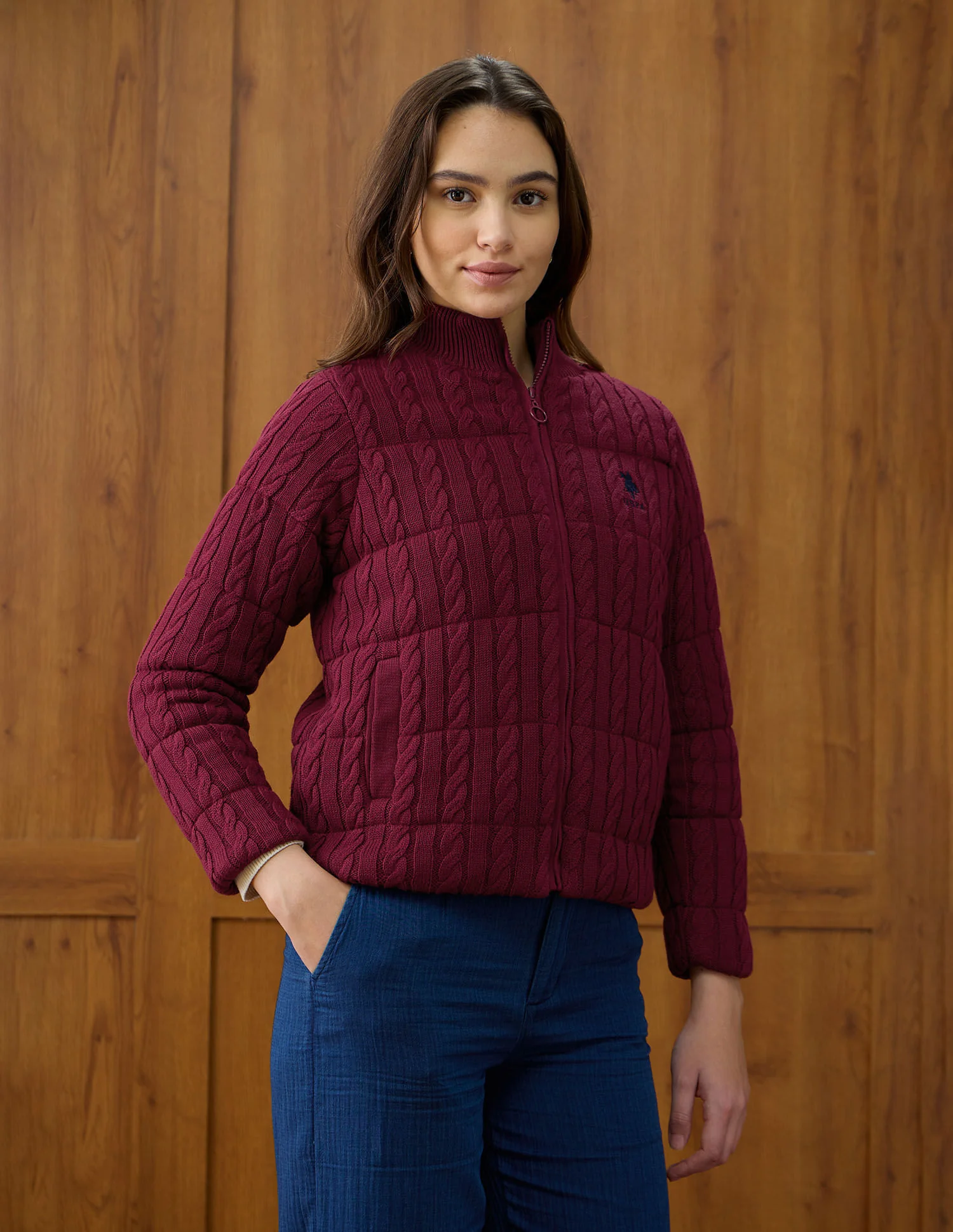 Solid Regular Fit High Neck Jacket - Image 4