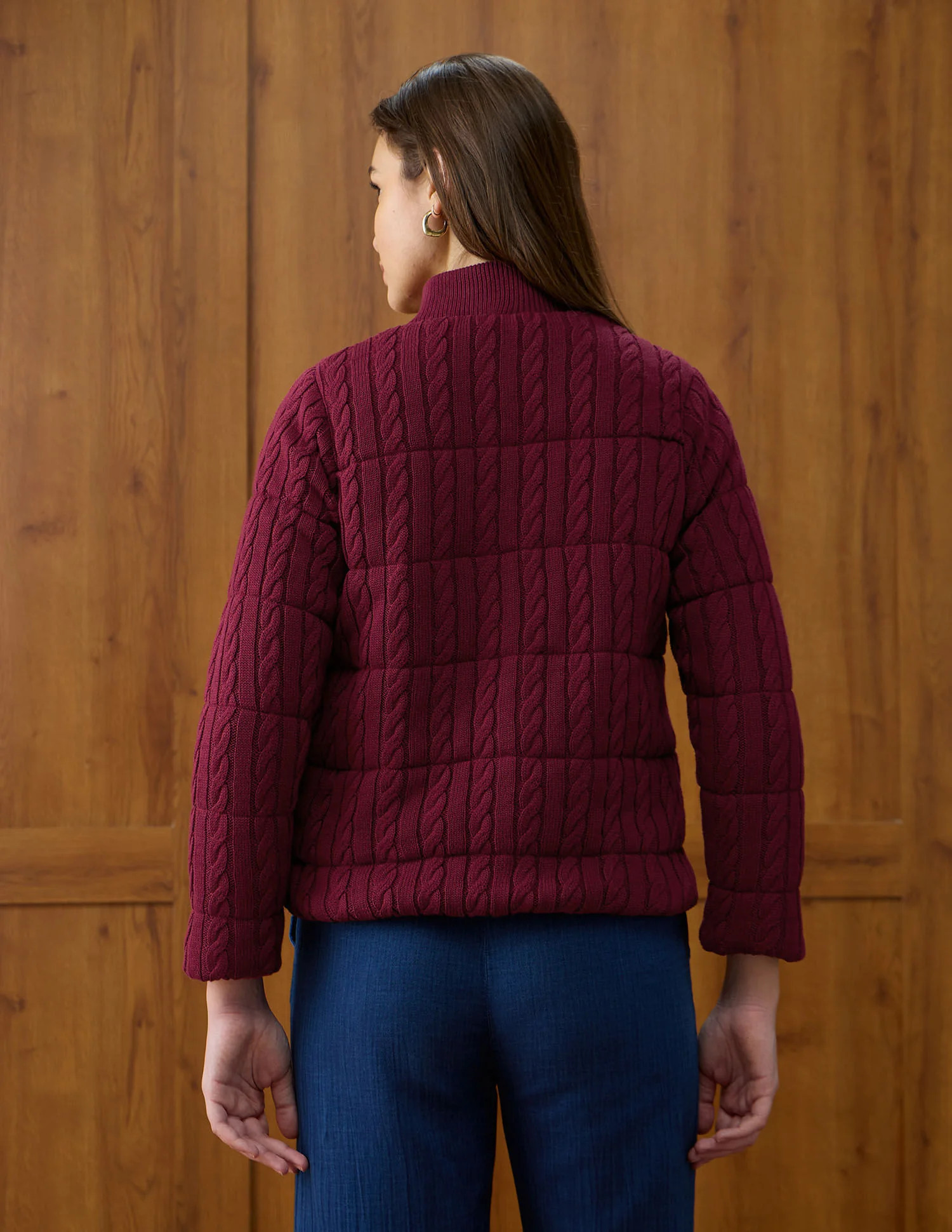 Solid Regular Fit High Neck Jacket - Image 5