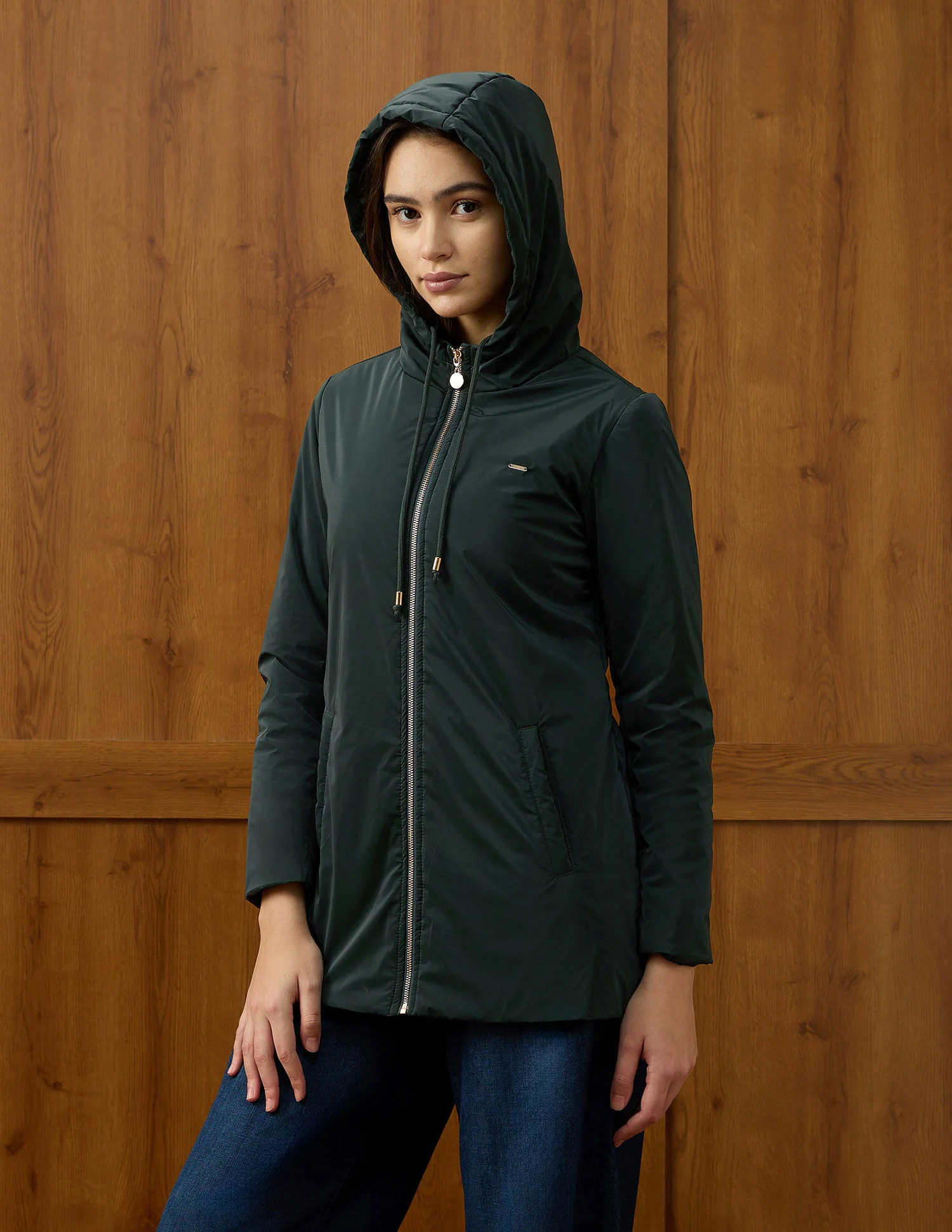 Solid Regular Fit Hooded Jacket - Image 4