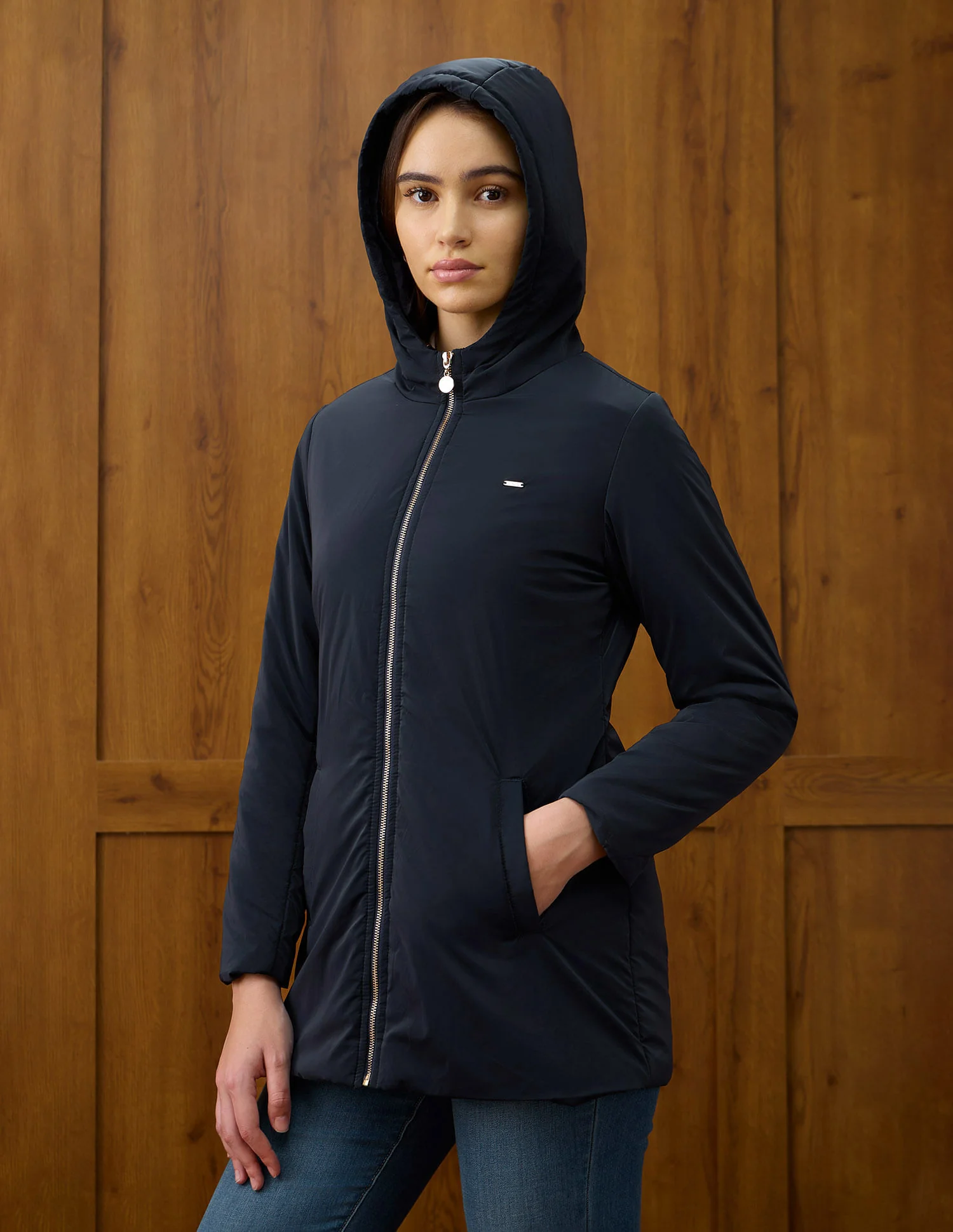 Solid Regular Fit Hooded Jacket - Image 4