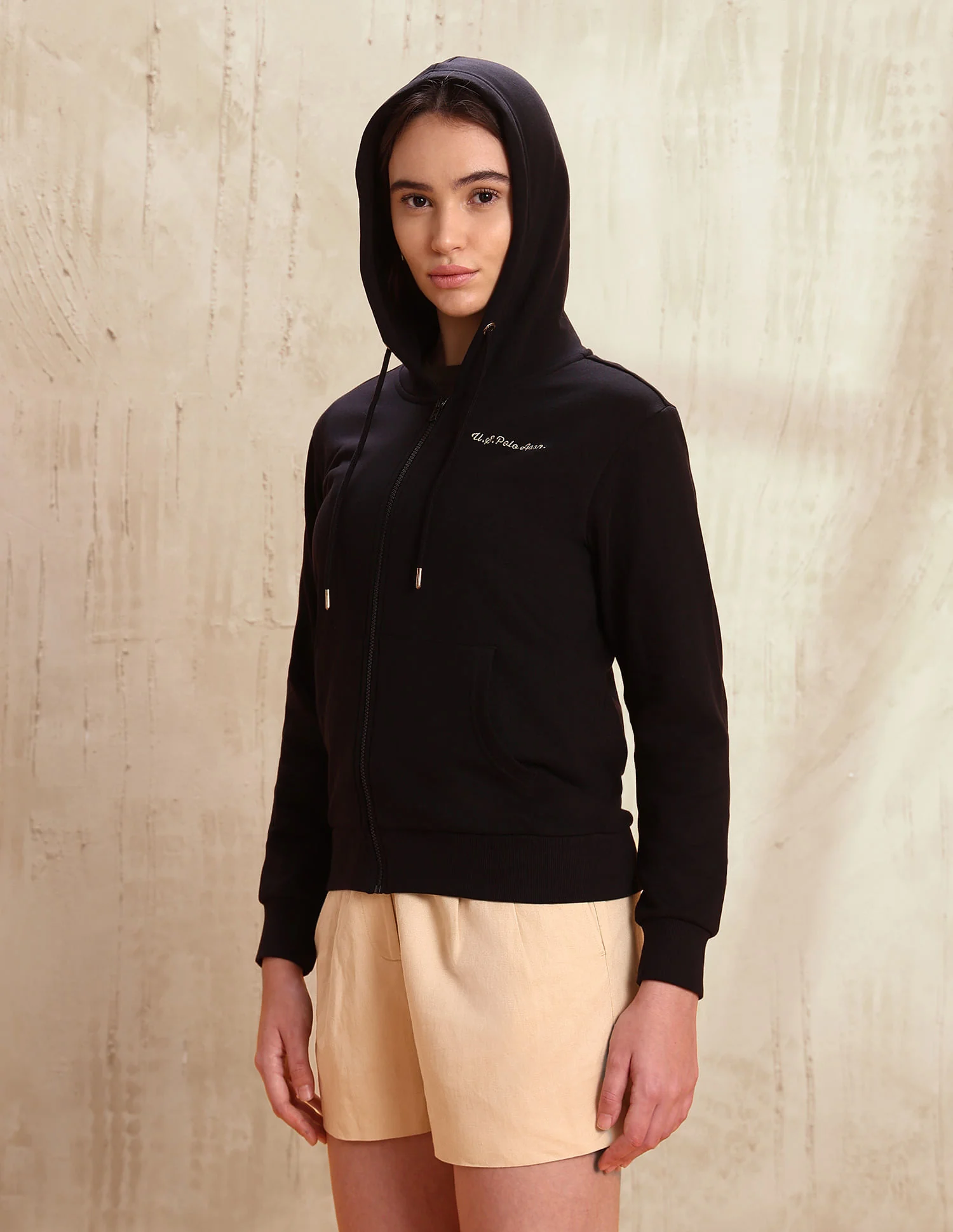Solid Regular Fit Hooded Sweater - Image 4