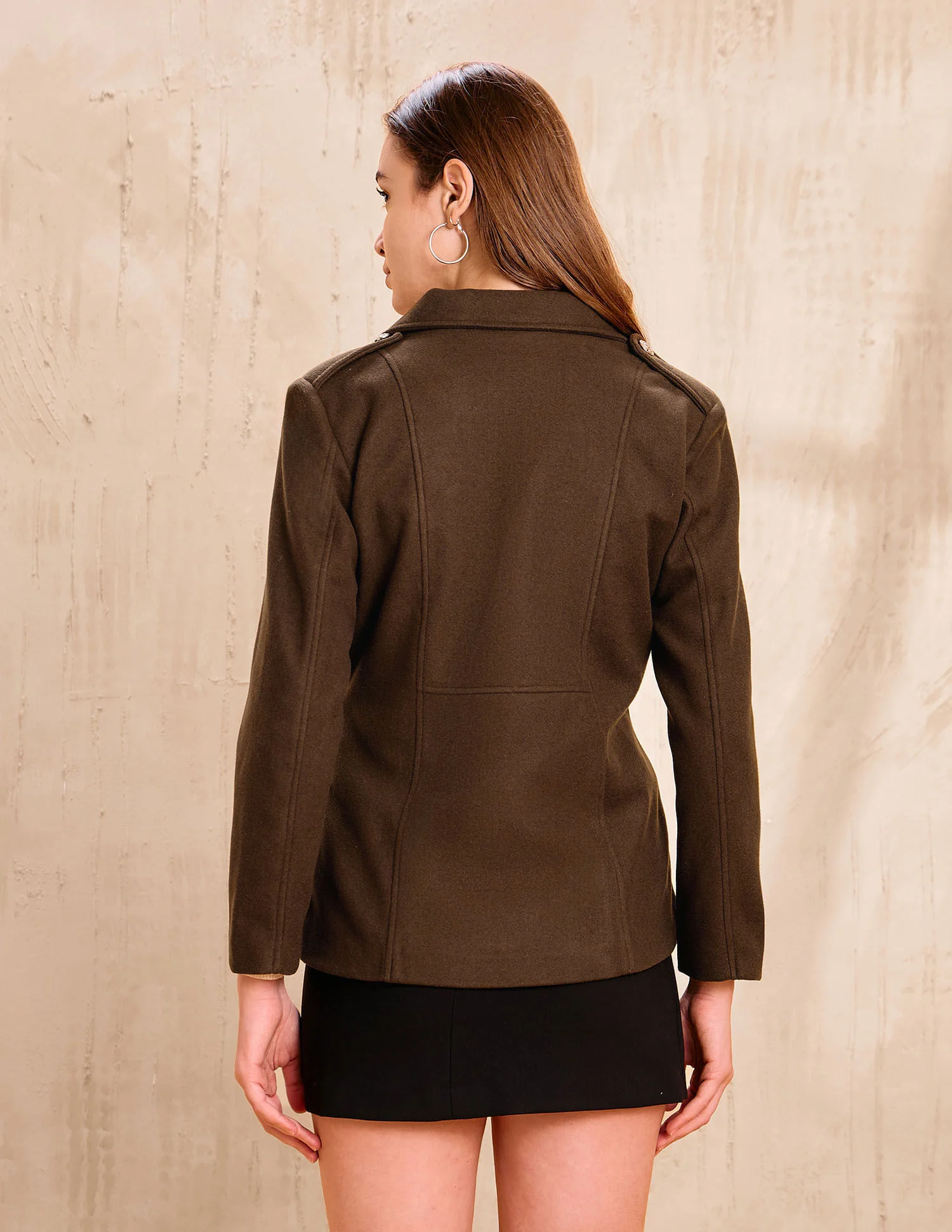 Solid Regular Fit Double Breasted Jacket - Image 5