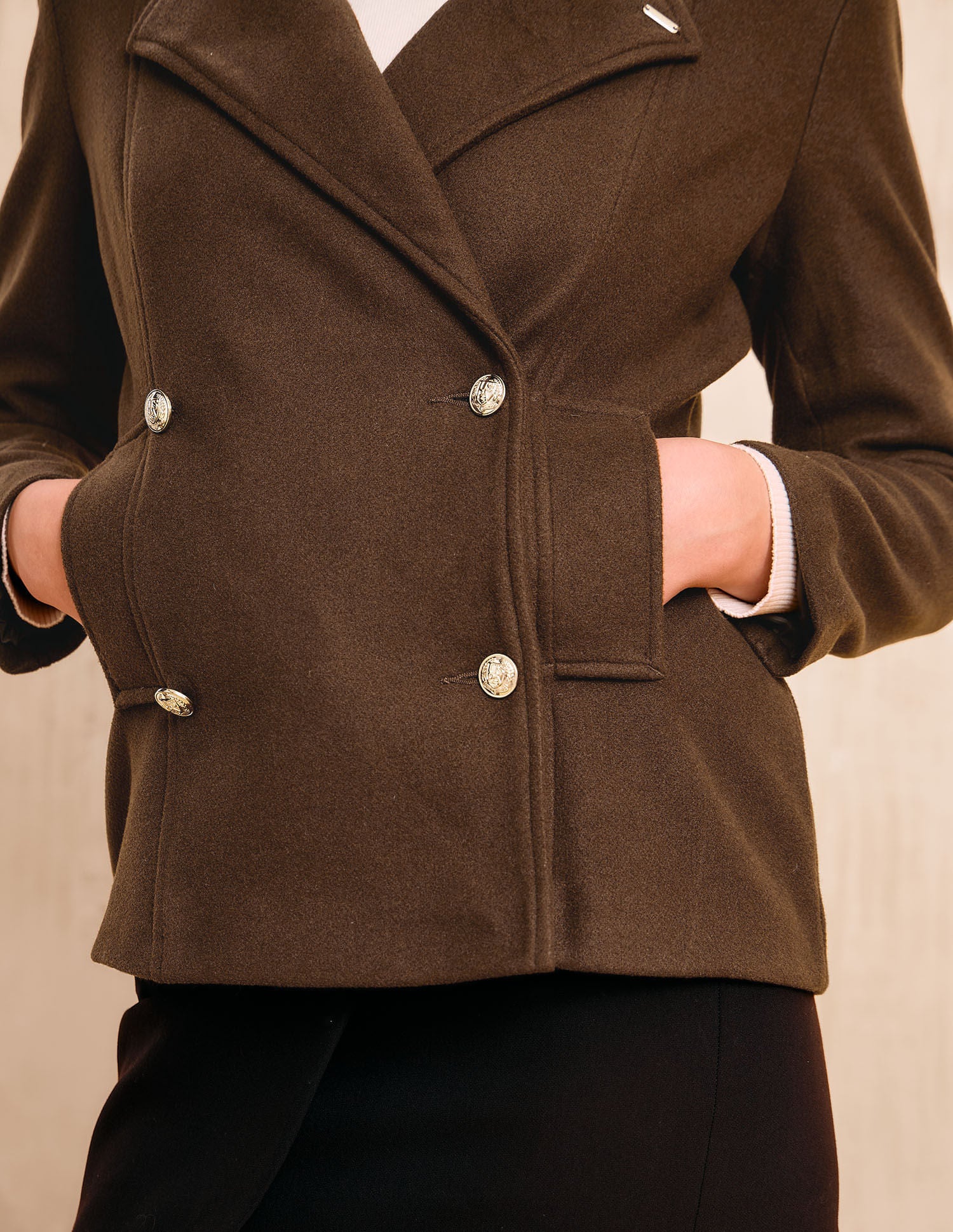 Solid Regular Fit Double Breasted Jacket - Image 8