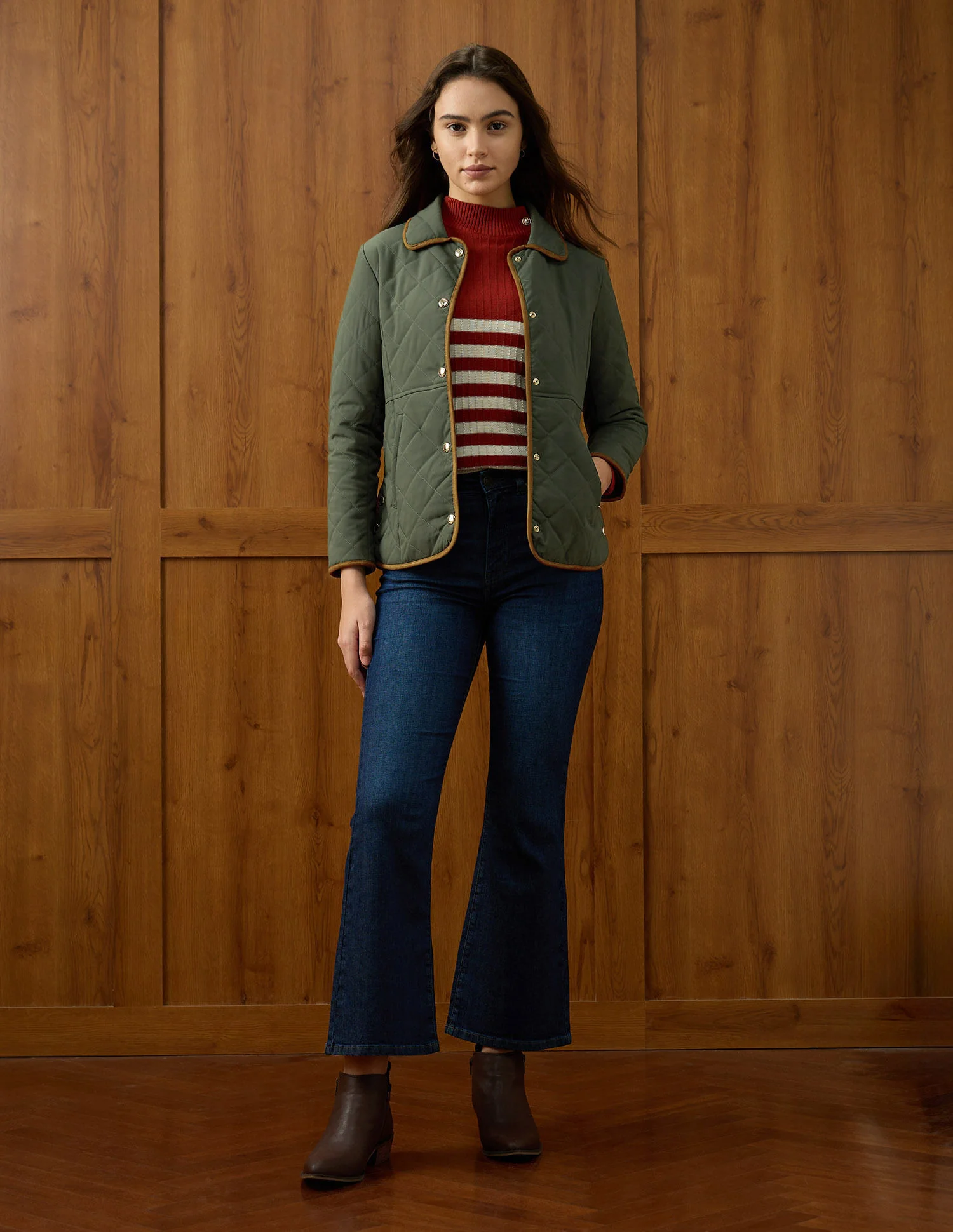 Solid Regular Fit Quilted Jacket - Image 3