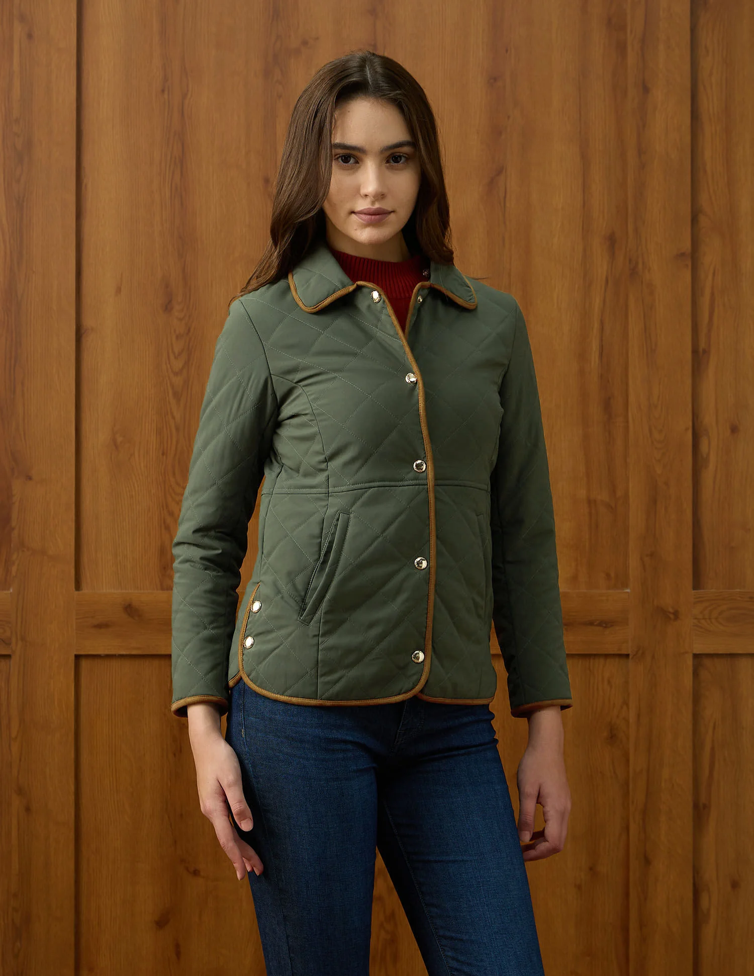 Solid Regular Fit Quilted Jacket - Image 4