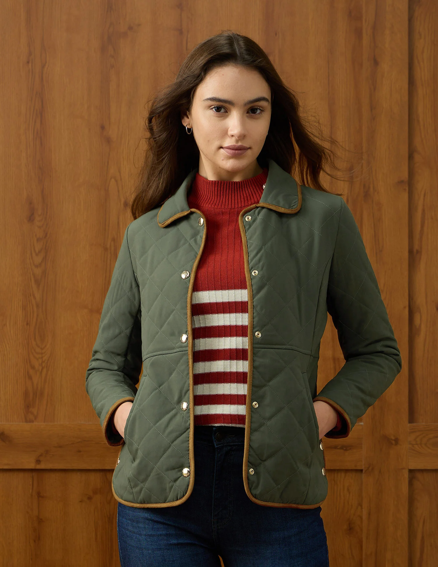 Solid Regular Fit Quilted Jacket - Image 6