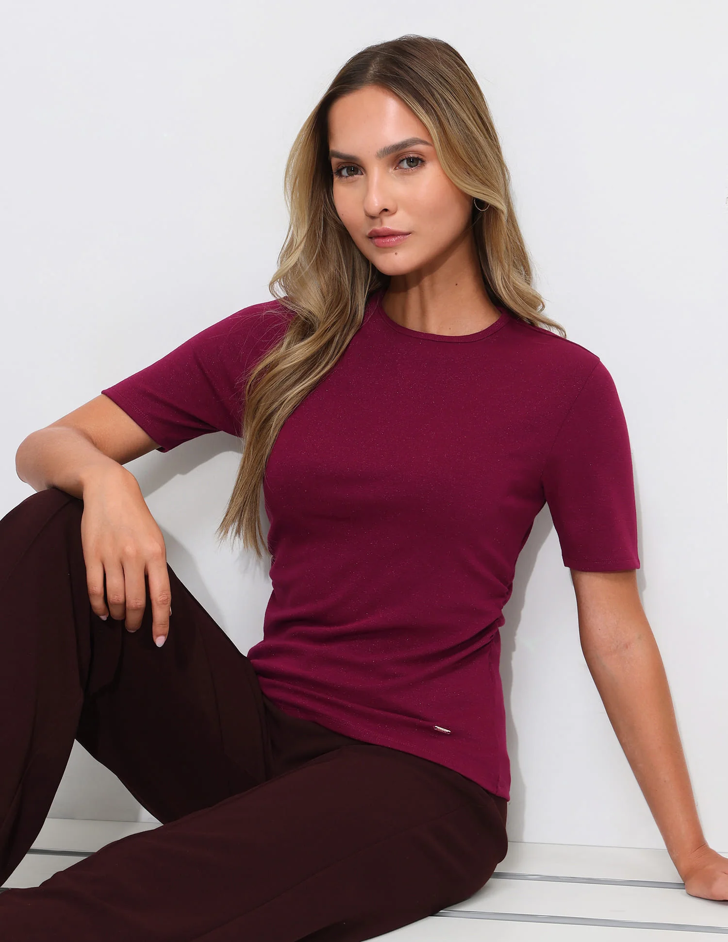 Solid Regular Fit Ruched Top