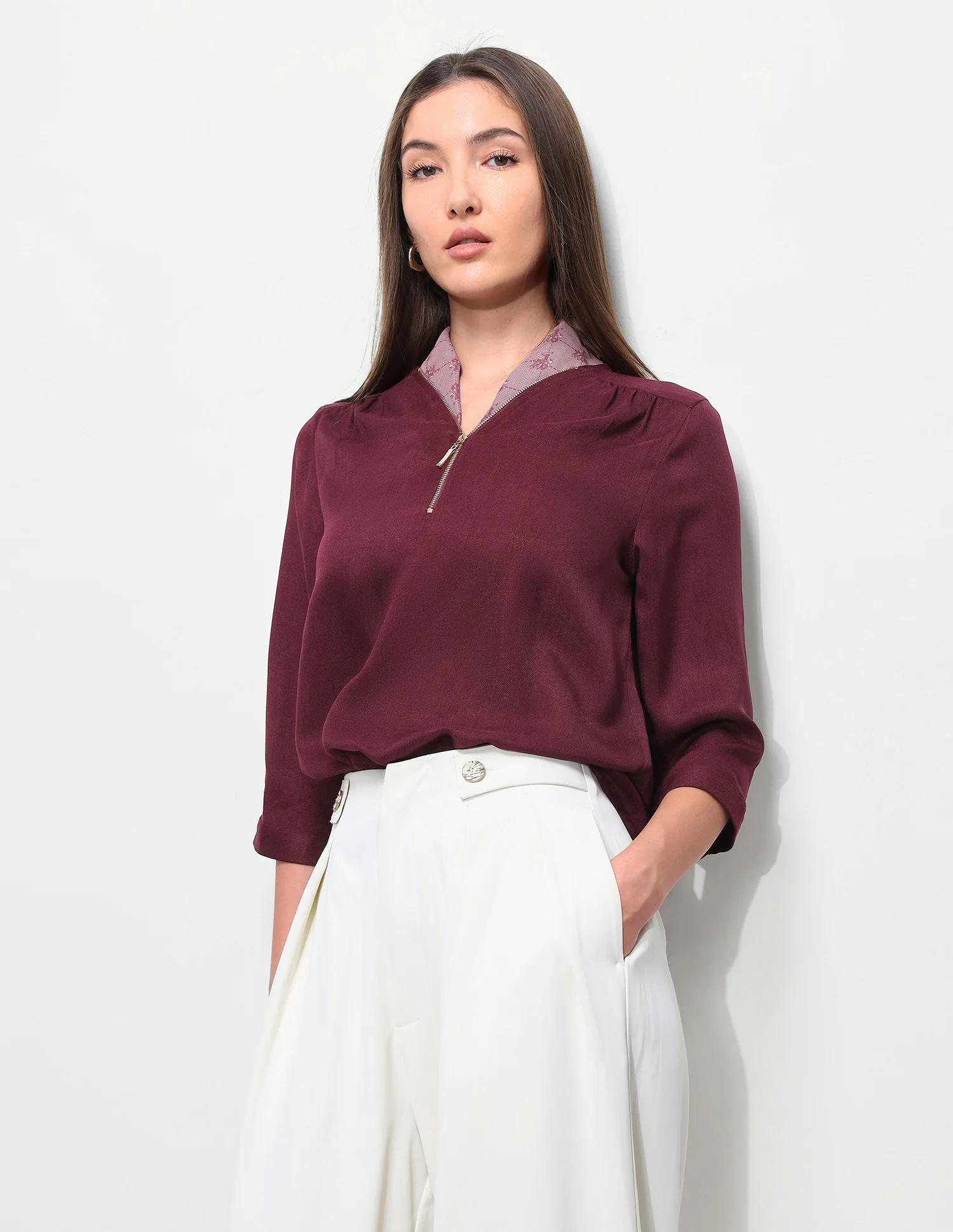 Solid Regular Fit Zipper Top