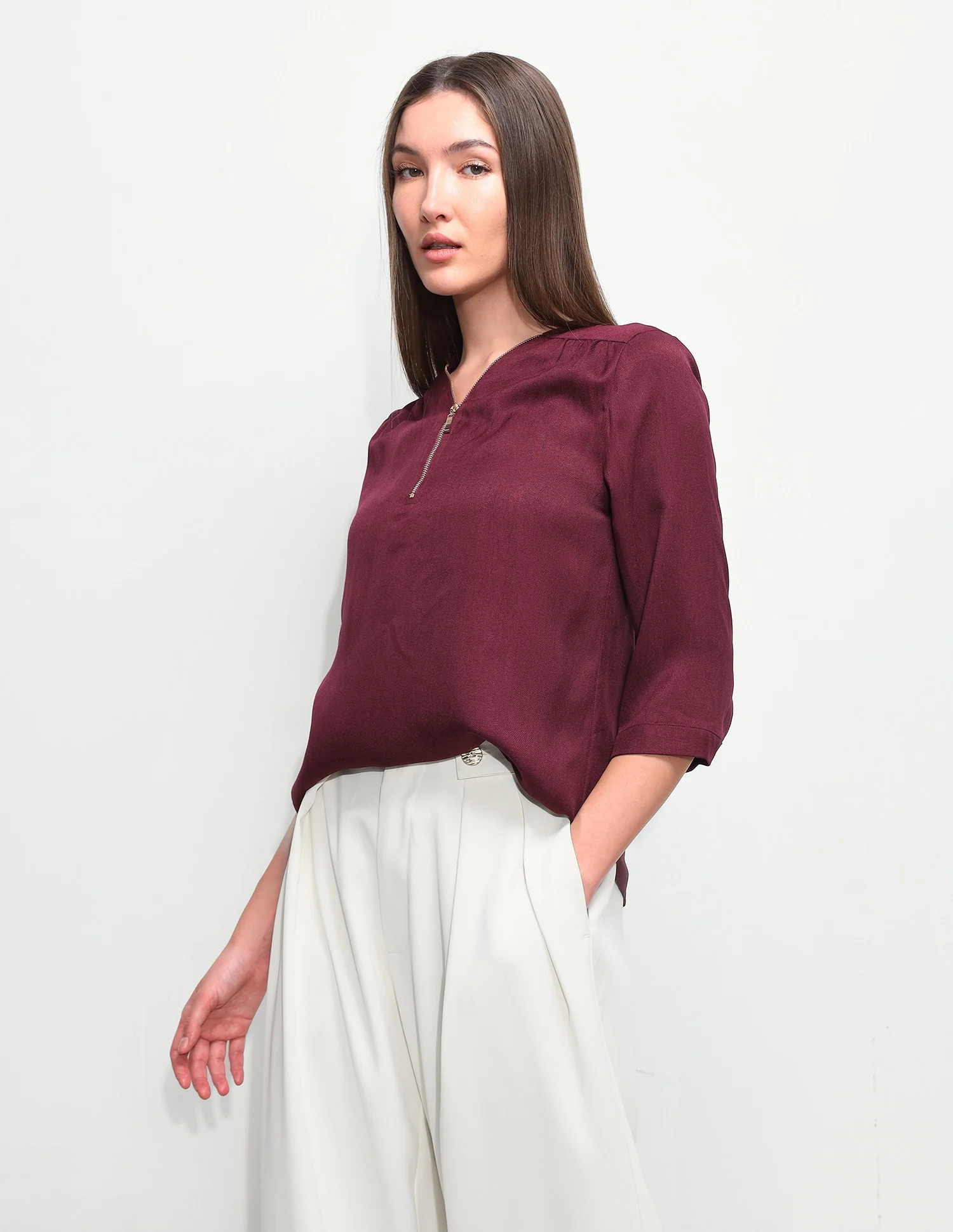 Solid Regular Fit Zipper Top - Image 4