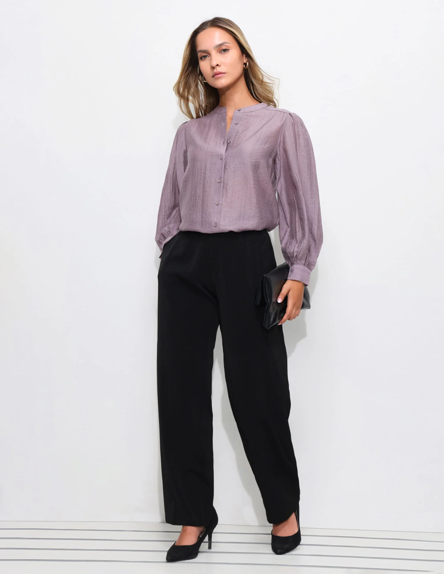 Solid Relaxed Fit Blouson Top - Image 3