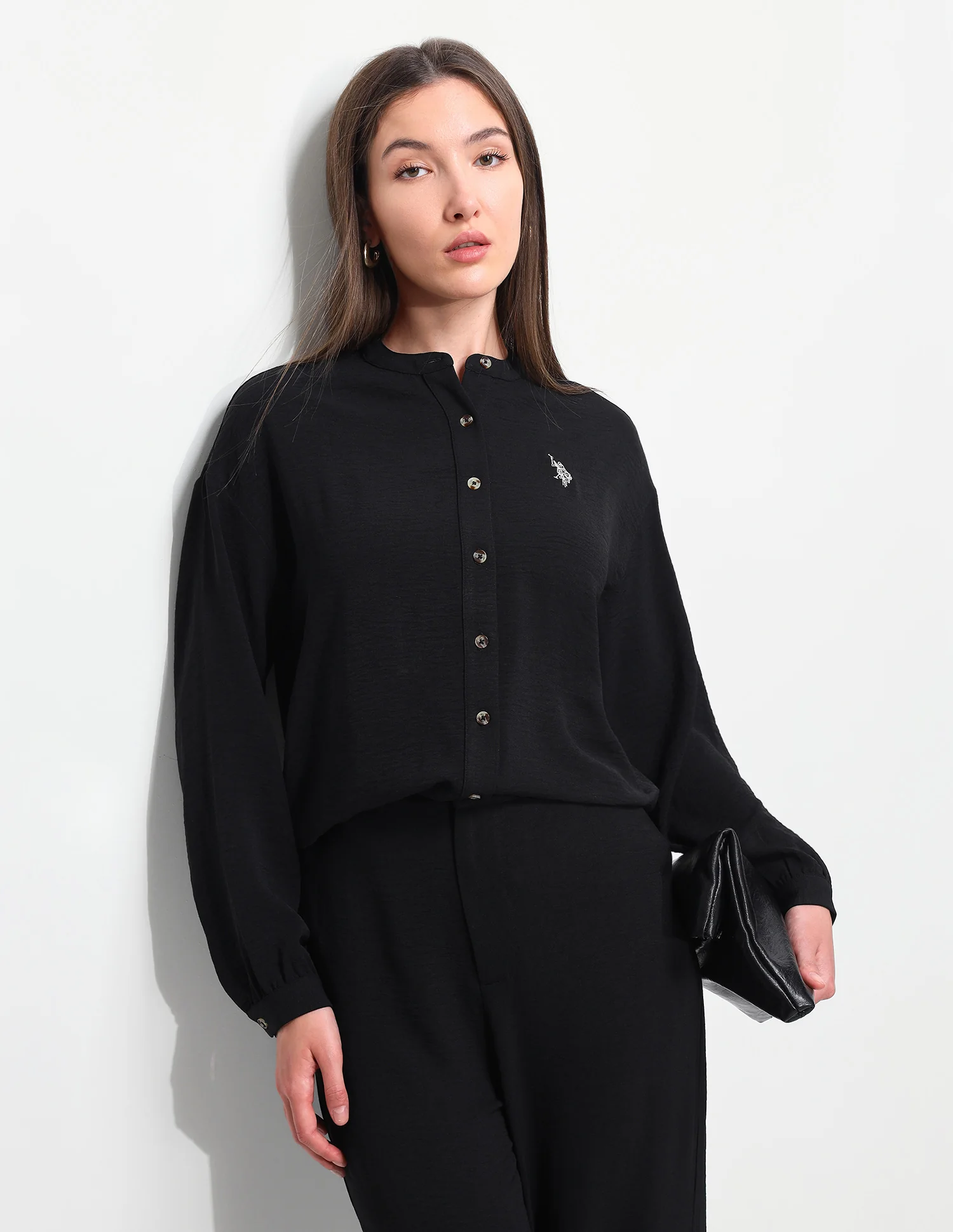 Solid Relaxed Fit Mandarin Shirt