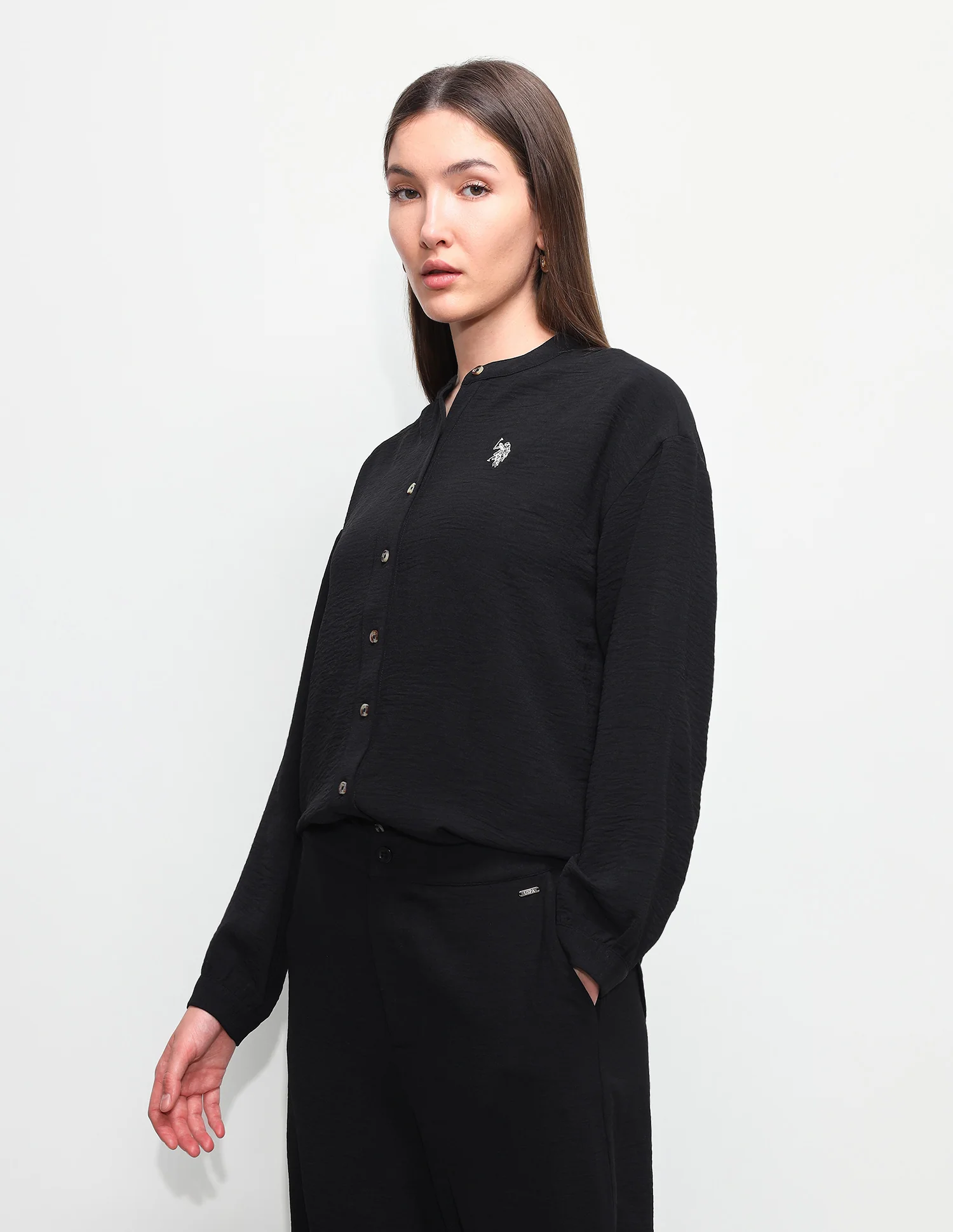 Solid Relaxed Fit Mandarin Shirt - Image 4
