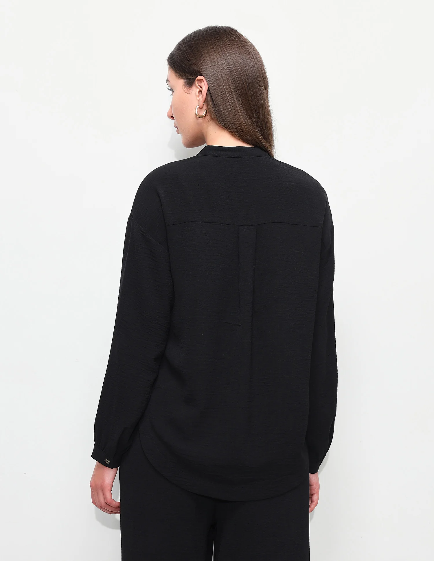 Solid Relaxed Fit Mandarin Shirt - Image 5