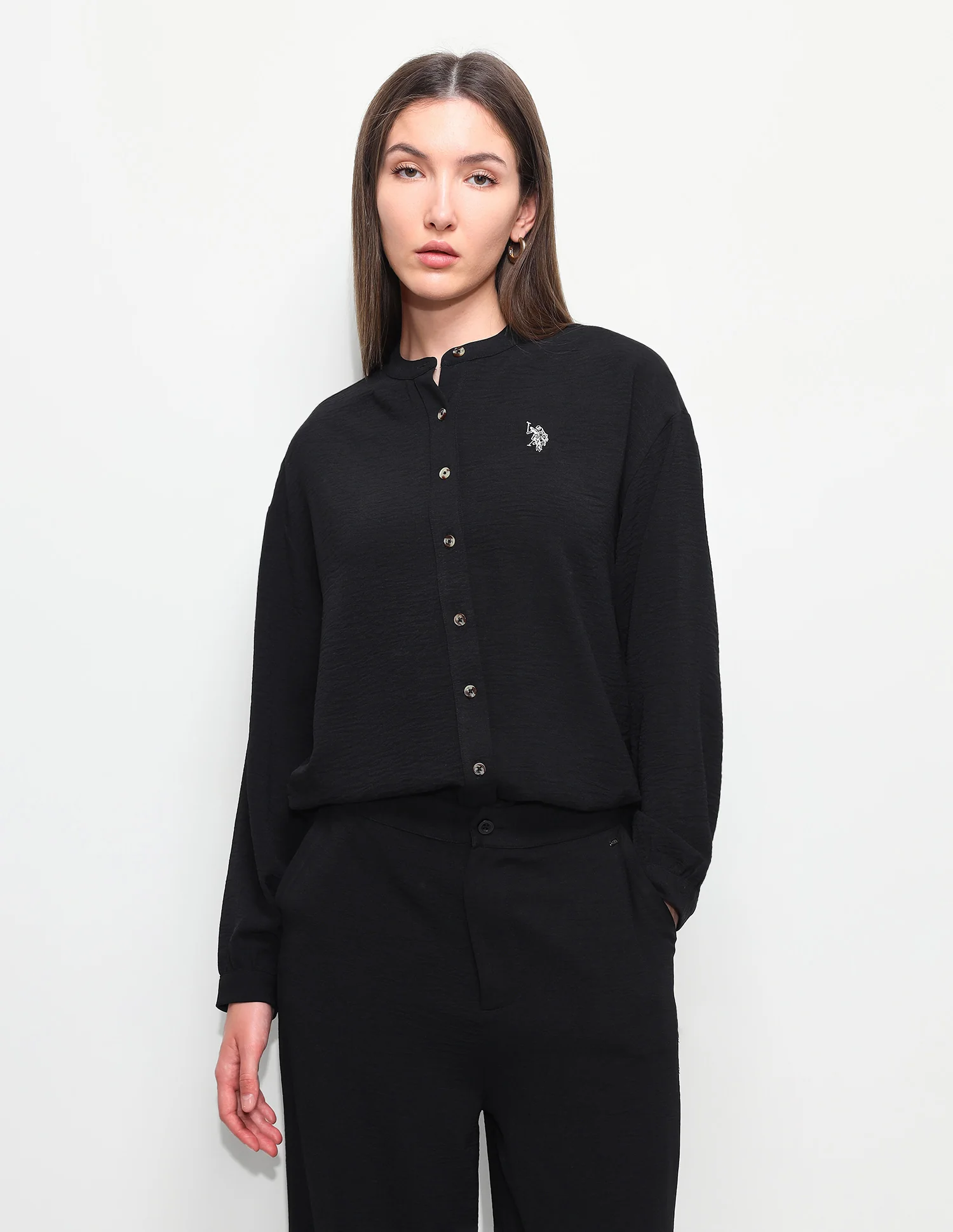 Solid Relaxed Fit Mandarin Shirt - Image 6
