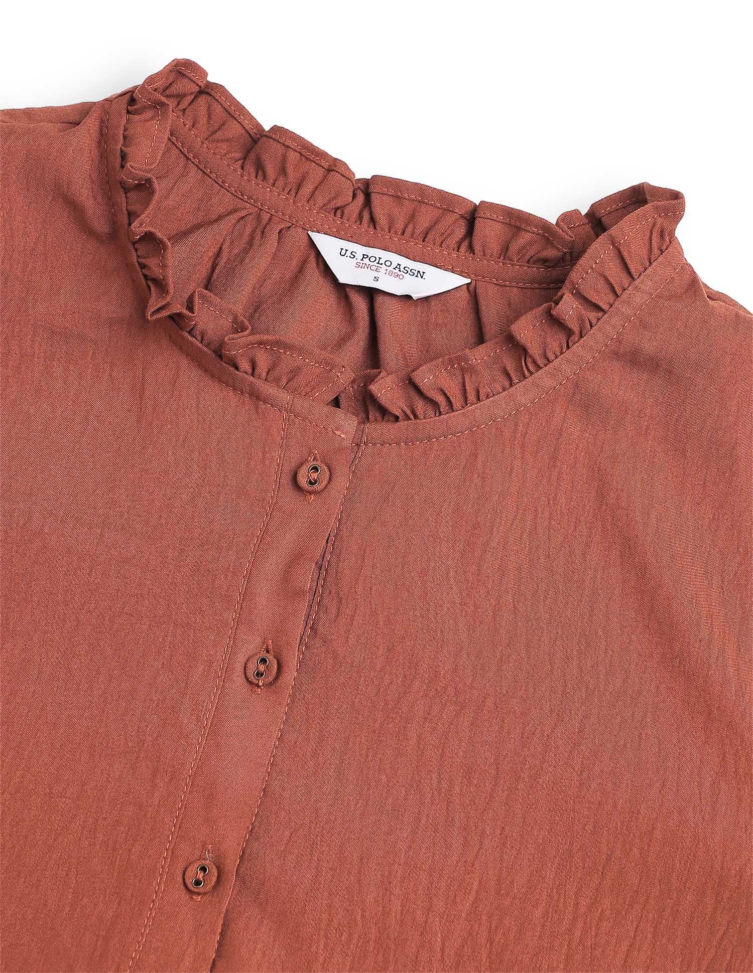 Solid Ruffle Neck Puff Sleeve Top - Image 8