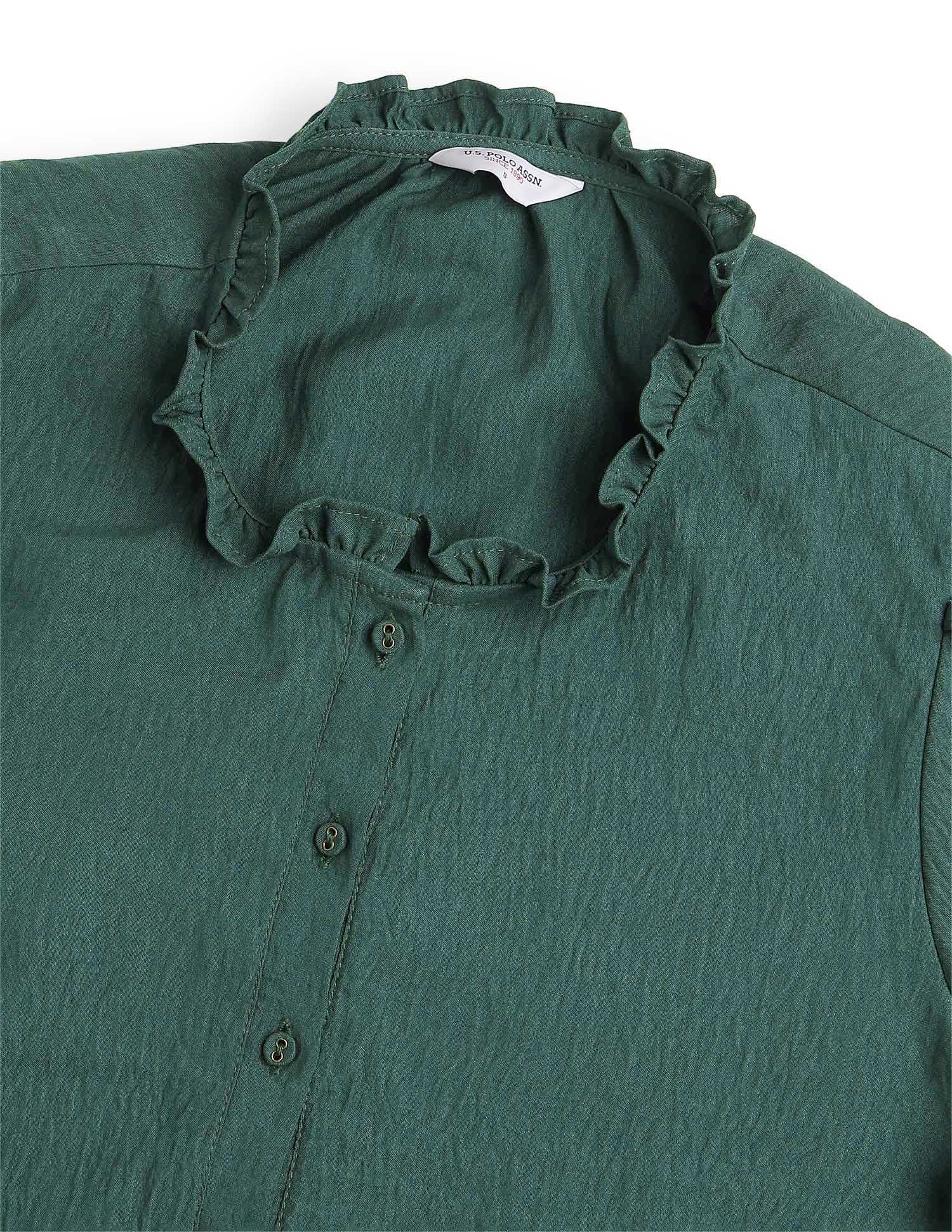 Solid Ruffle Neck Puff Sleeve Top - Image 8