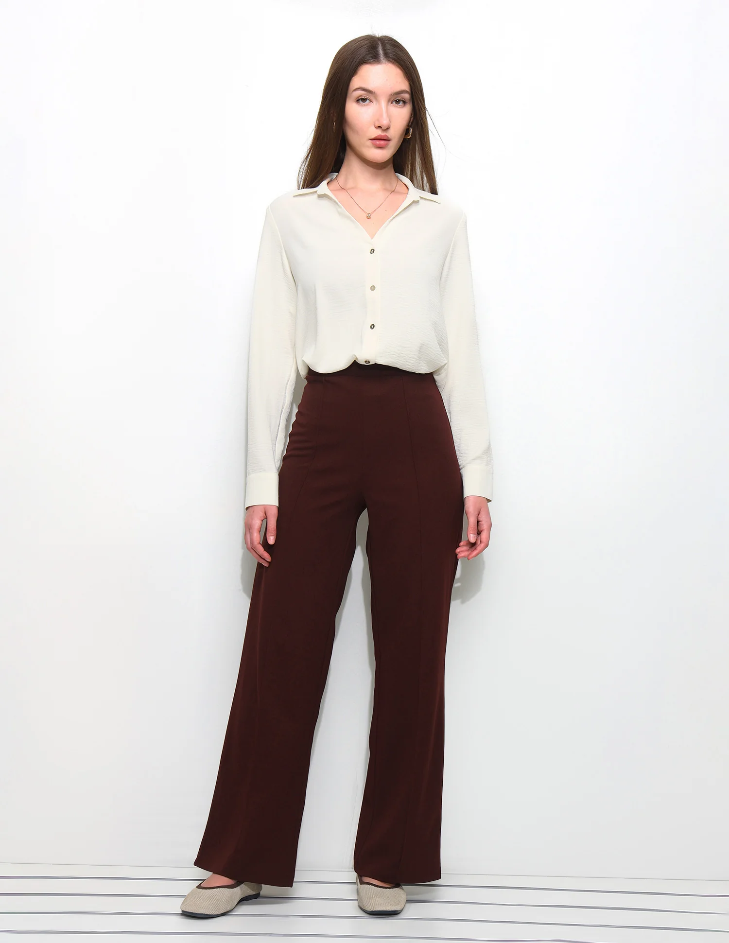 Solid V Neck Collar Shirt - Image 3
