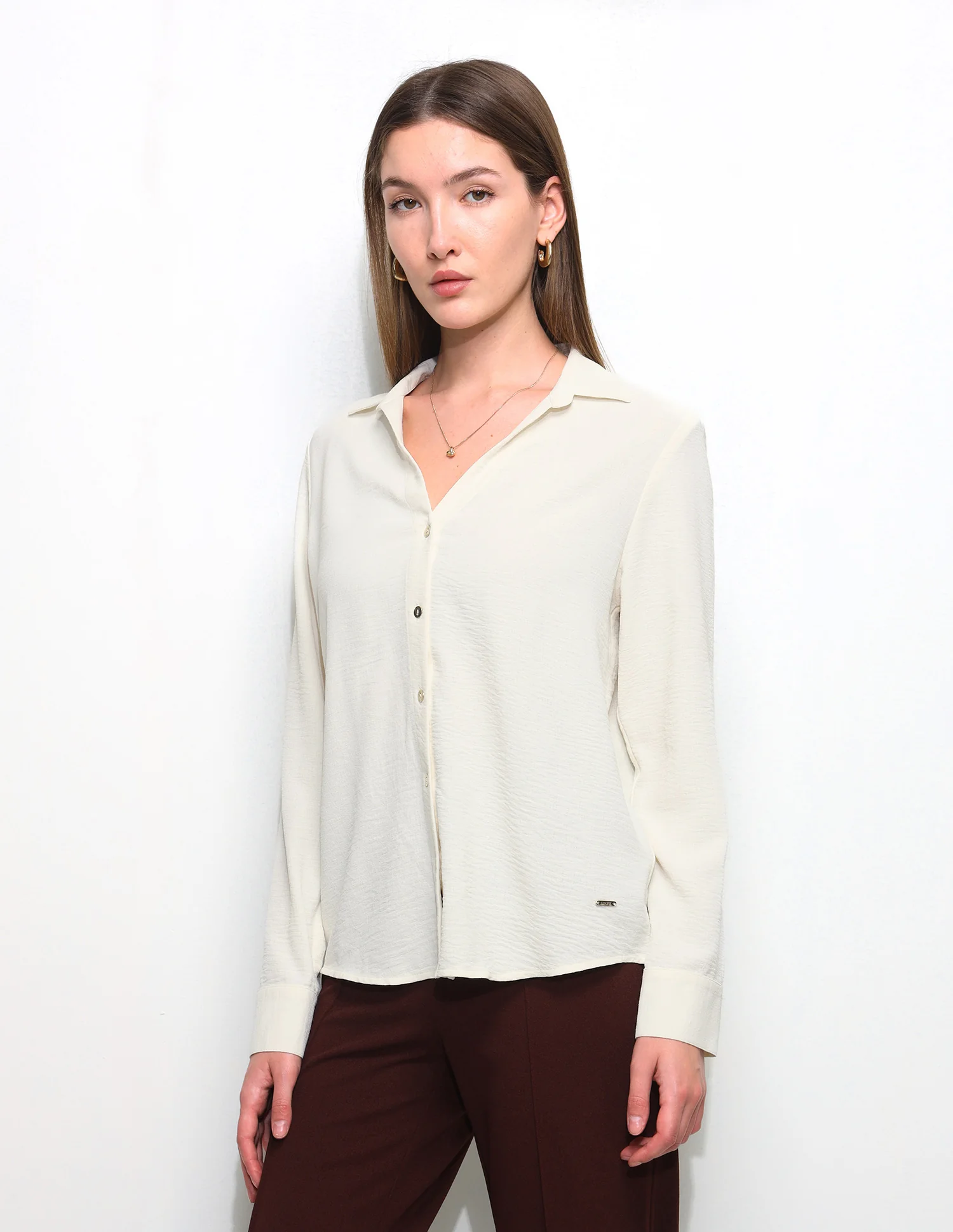 Solid V Neck Collar Shirt - Image 4