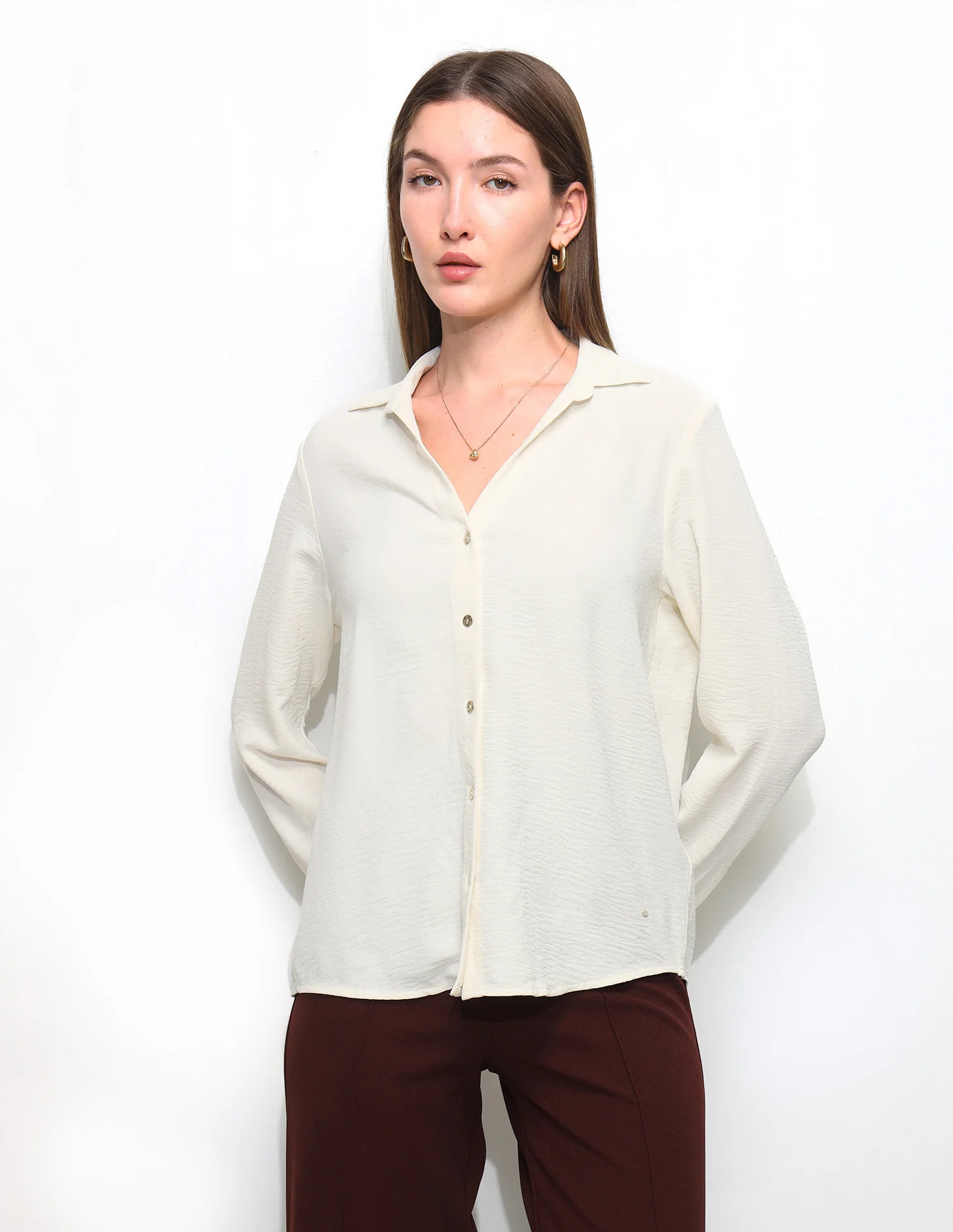 Solid V Neck Collar Shirt - Image 6