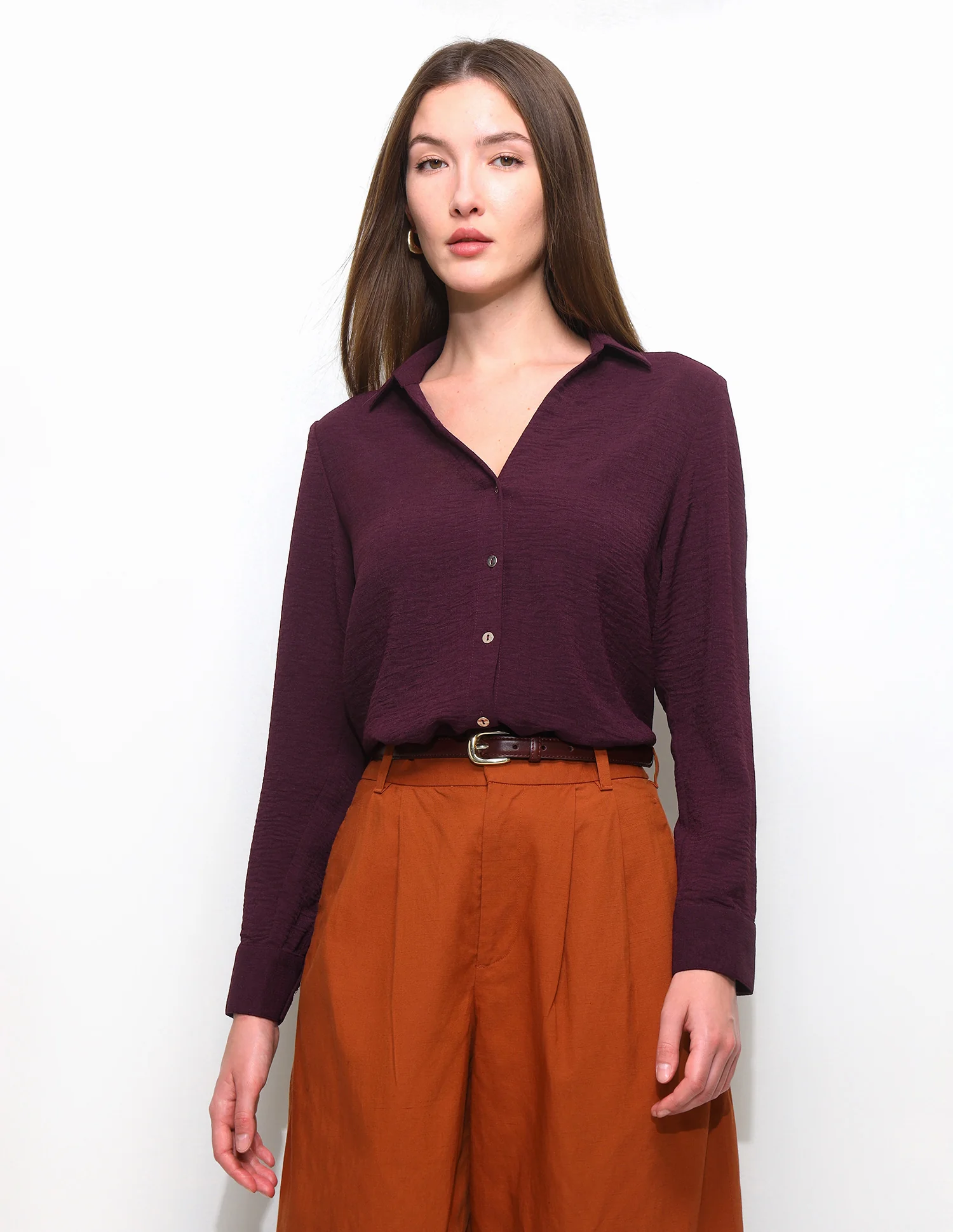 Solid V-Neck Collar Shirt