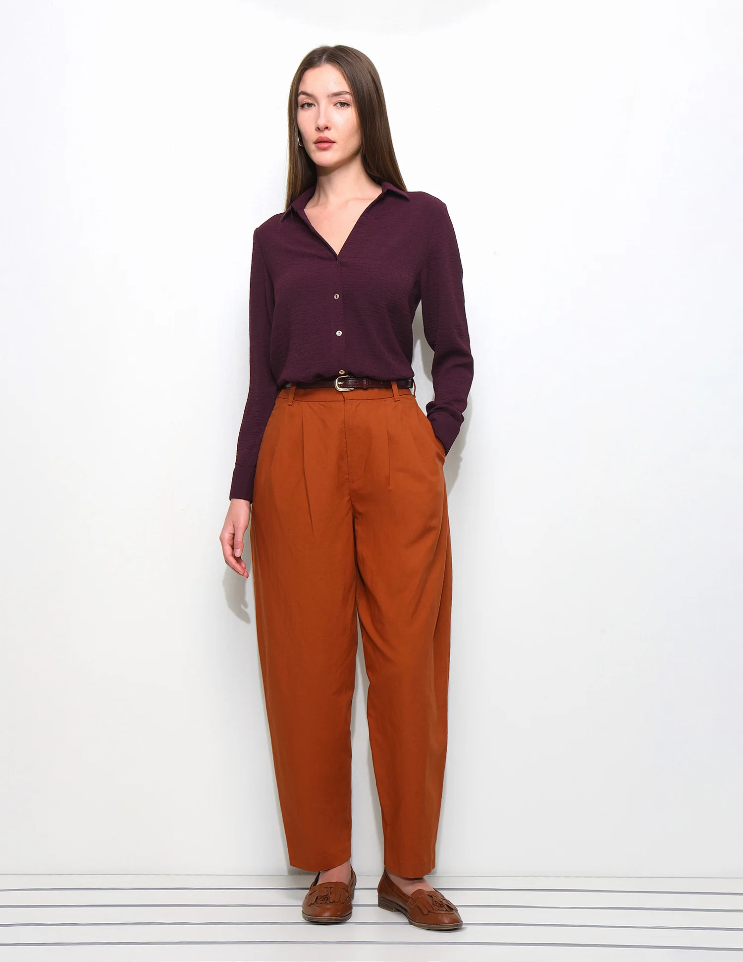 Solid V-Neck Collar Shirt - Image 3