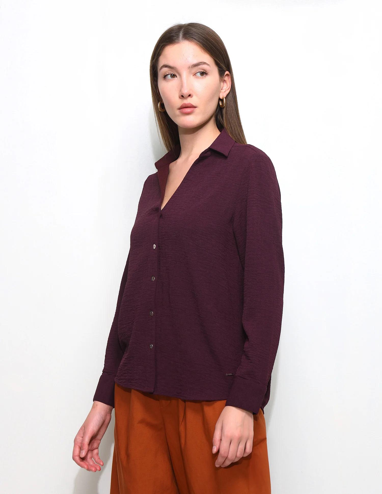 Solid V-Neck Collar Shirt - Image 4