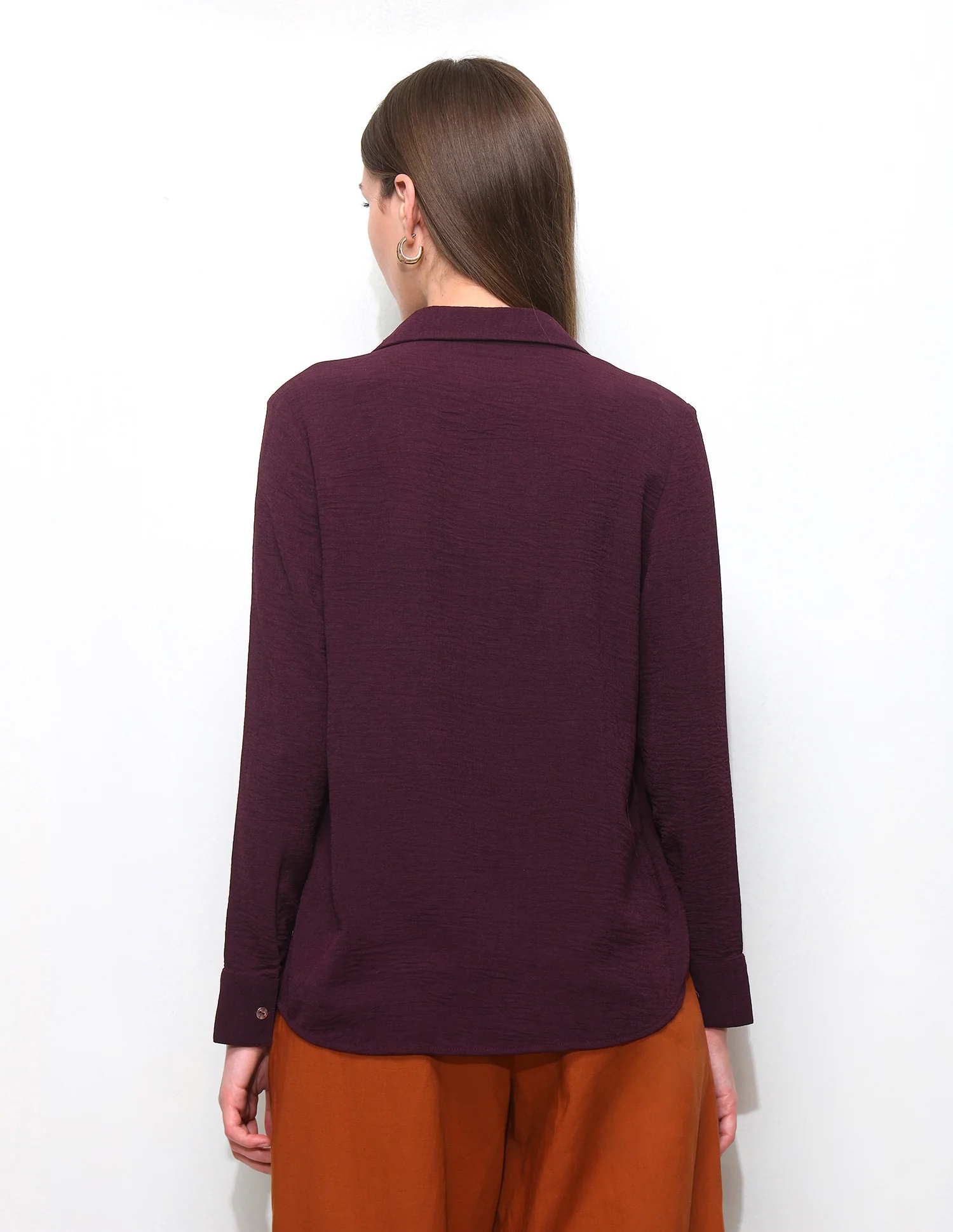 Solid V-Neck Collar Shirt - Image 5