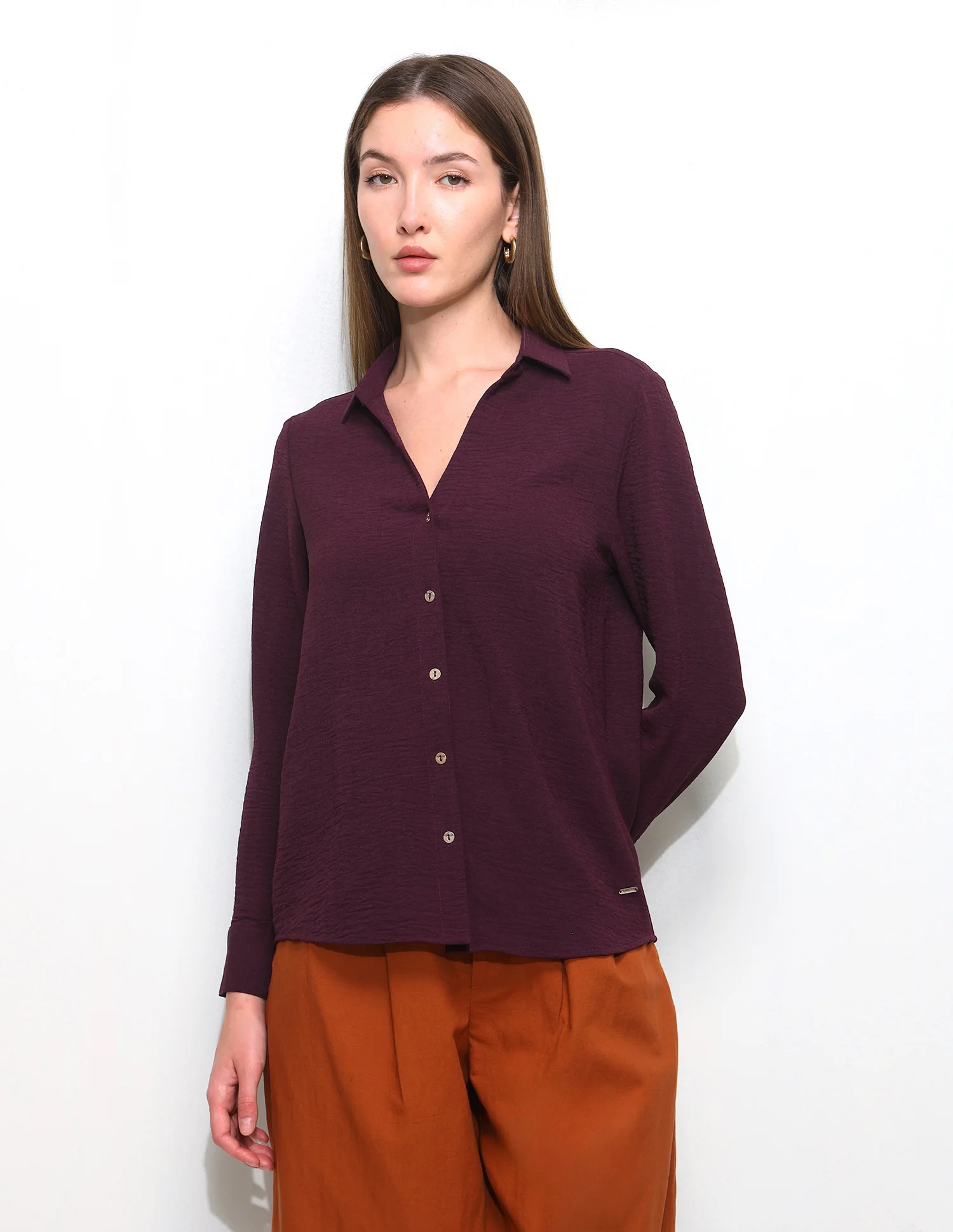 Solid V-Neck Collar Shirt - Image 6
