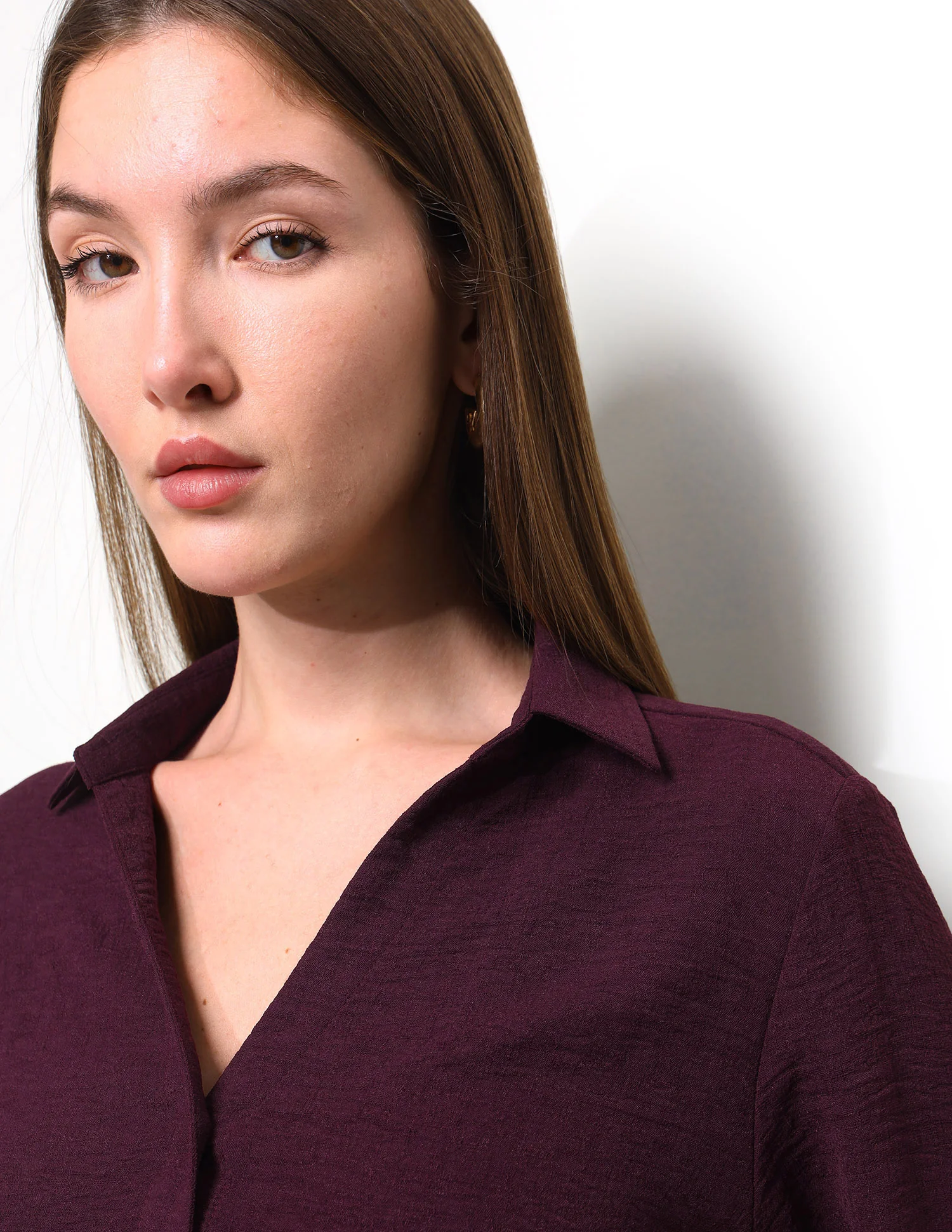 Solid V-Neck Collar Shirt - Image 7