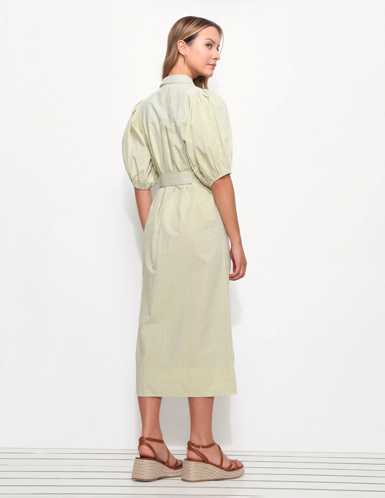 Striped Midi Shirt Dress With Belt - Image 5