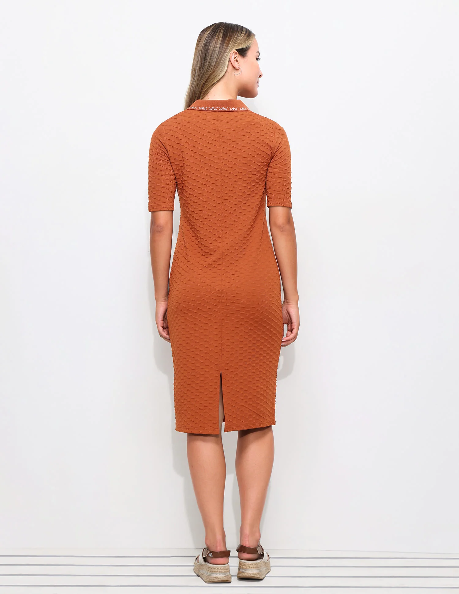 Textured Embroidered Polo Dress - Image 5