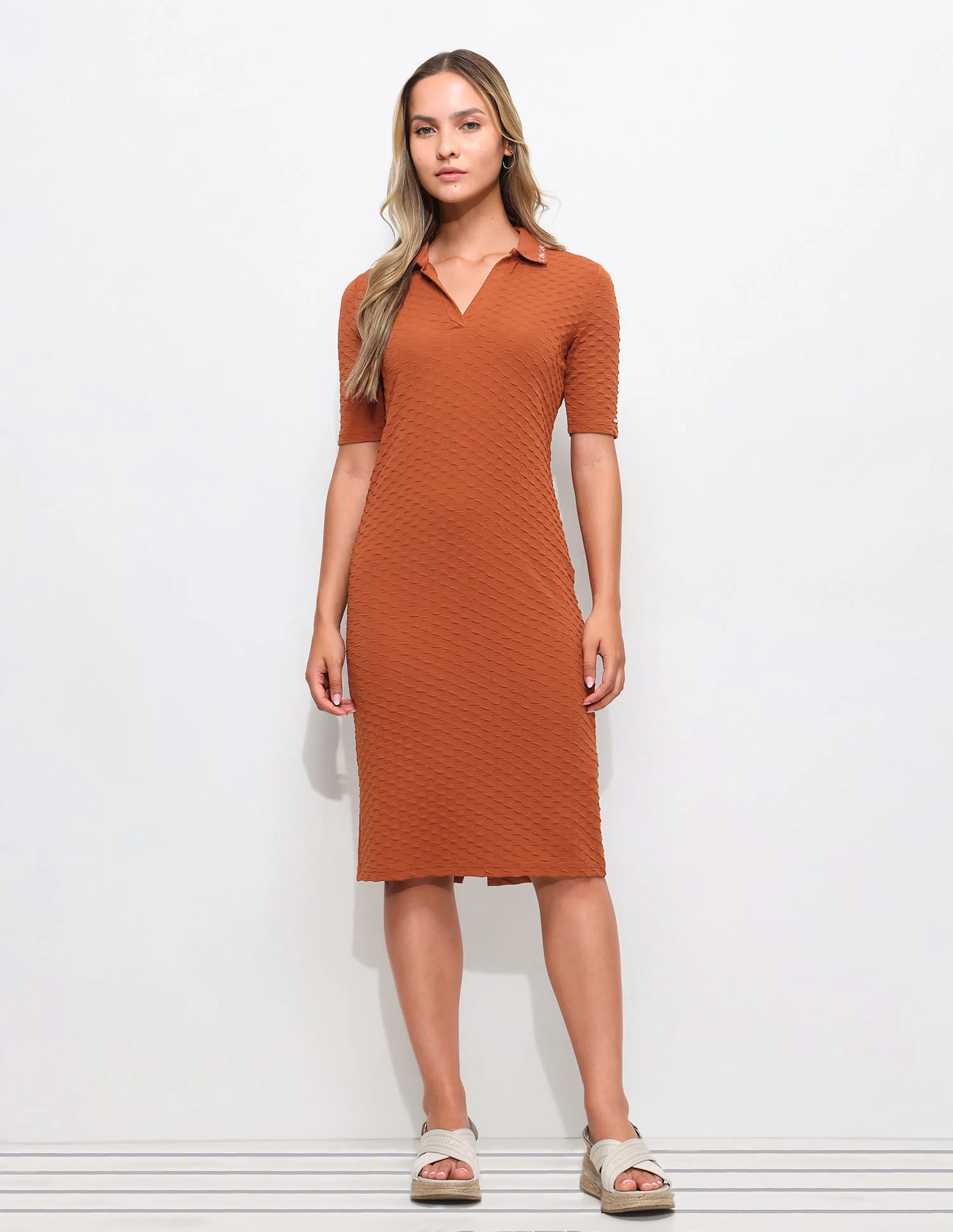 Textured Embroidered Polo Dress - Image 6