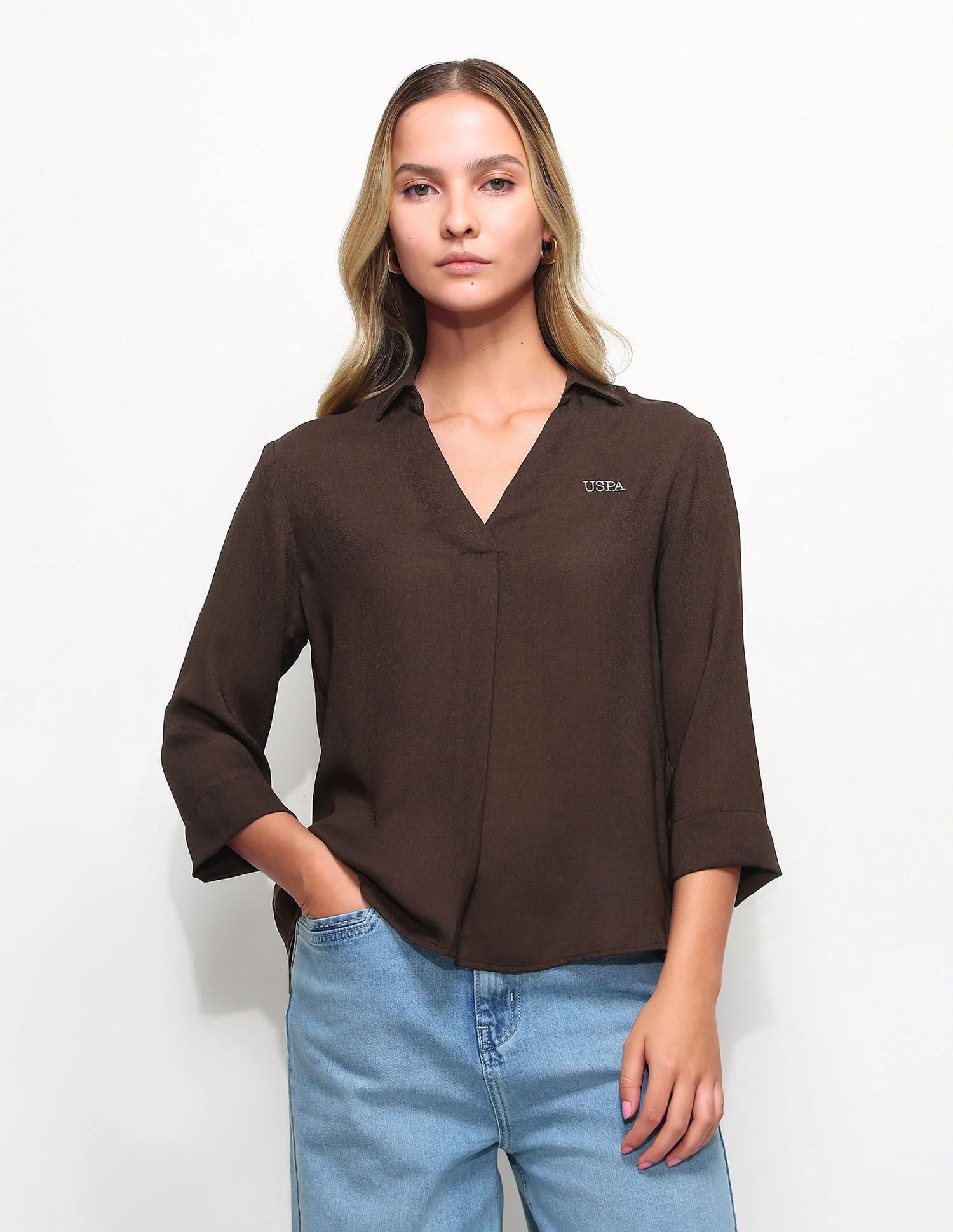 Textured Knotch Collar Top - Image 6