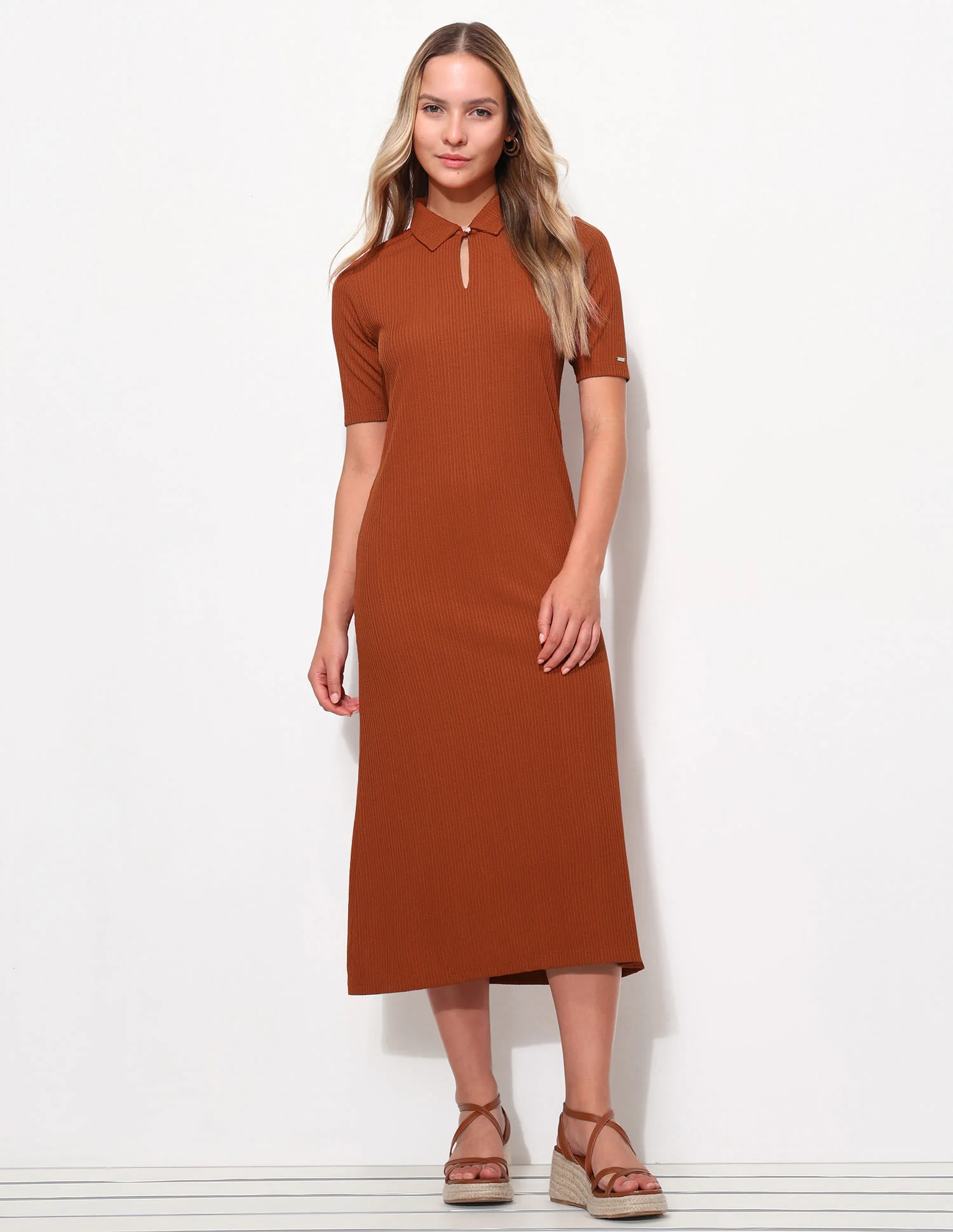 Textured Polo Midi Sheath Dress - Image 3