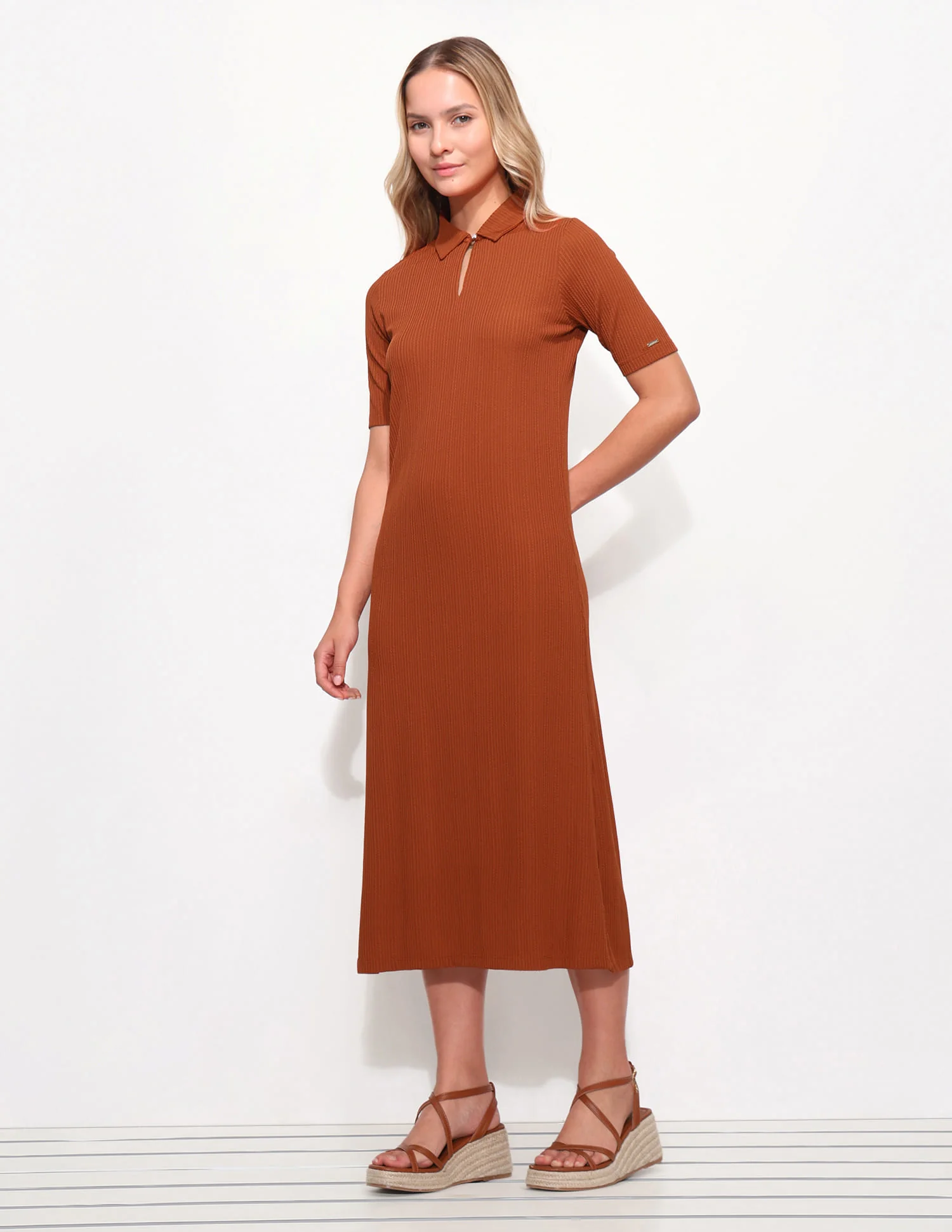 Textured Polo Midi Sheath Dress - Image 4