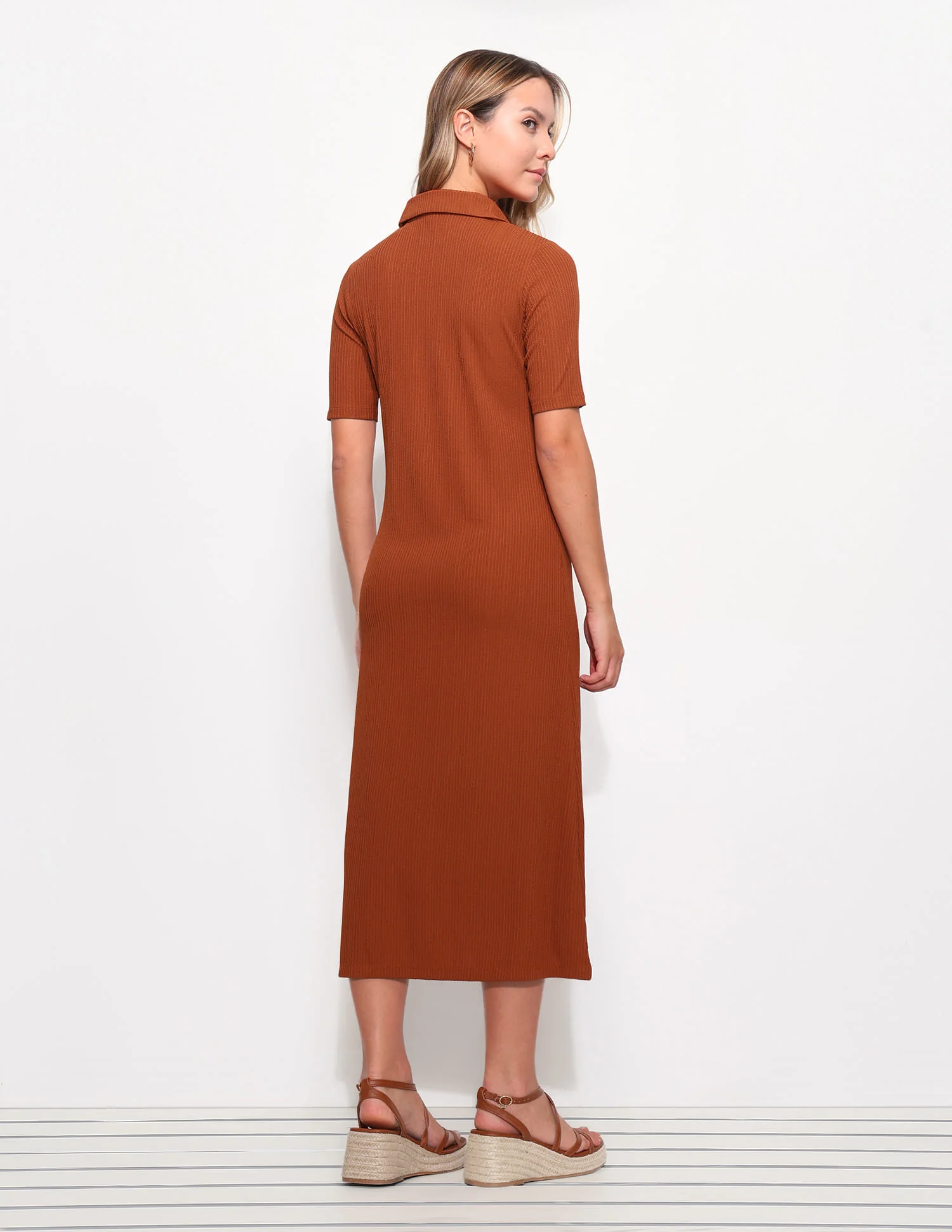 Textured Polo Midi Sheath Dress - Image 5