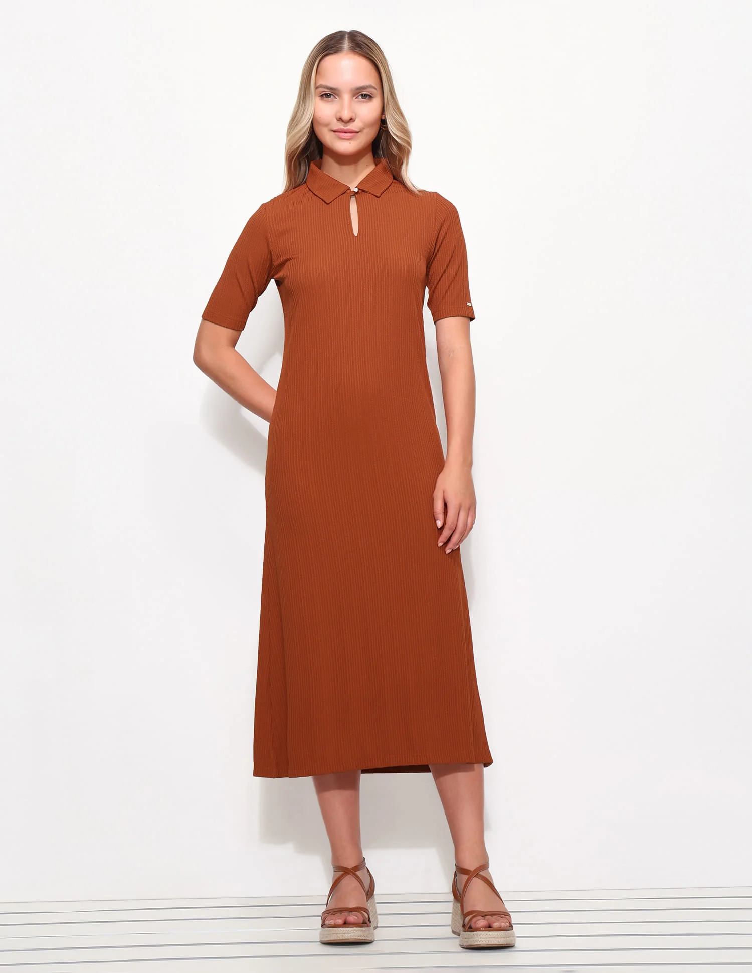 Textured Polo Midi Sheath Dress - Image 6