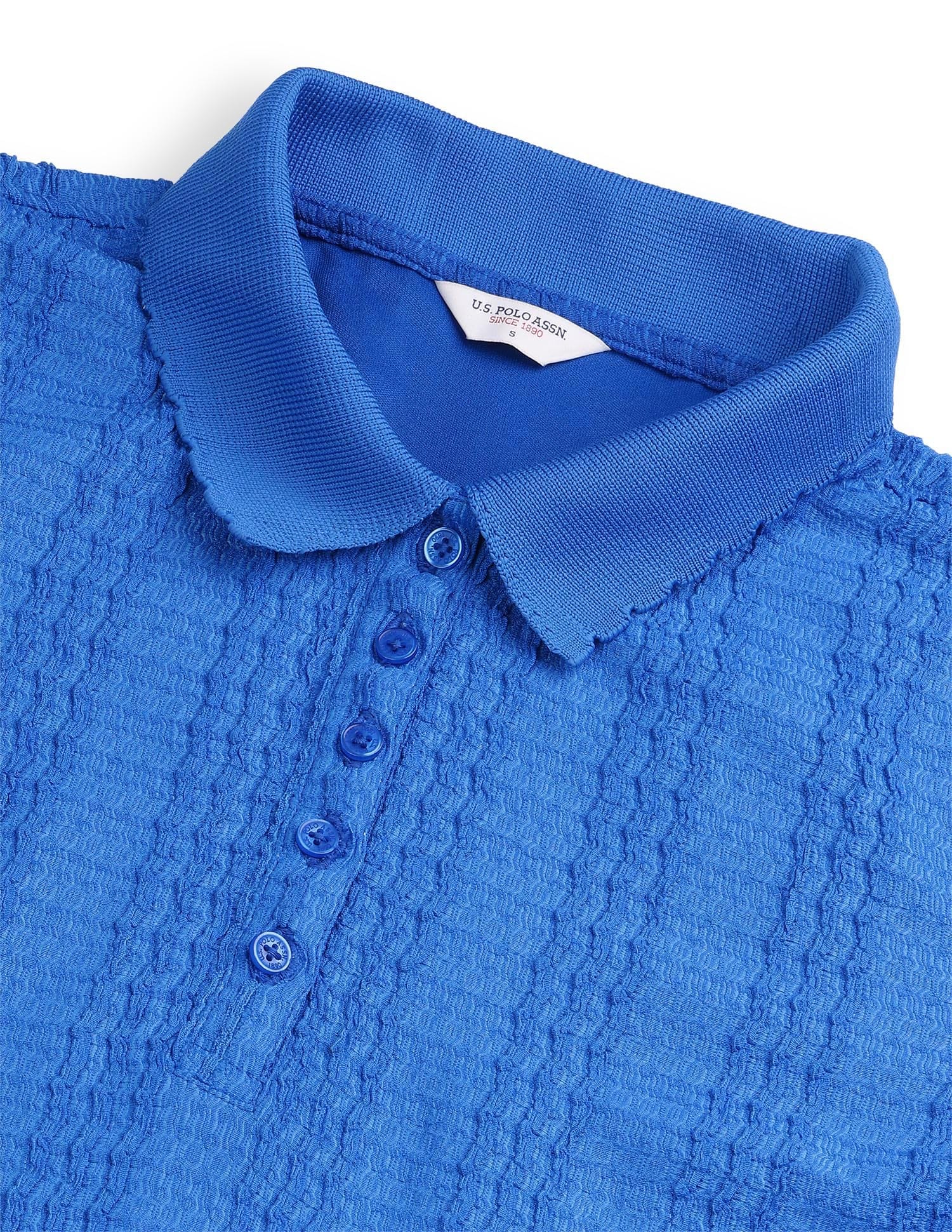 Textured Scallop Detail Polo Dress - Image 8