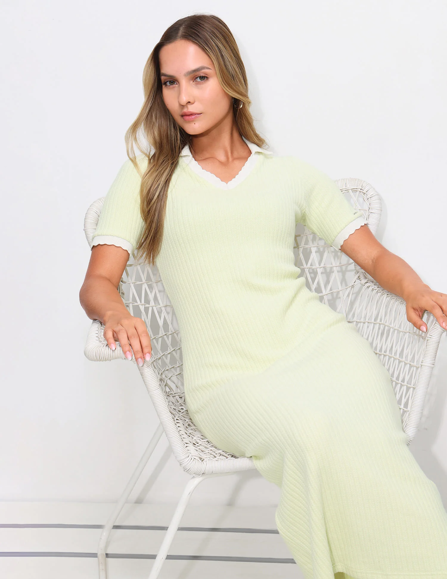 Textured Scalloped Collar Dress
