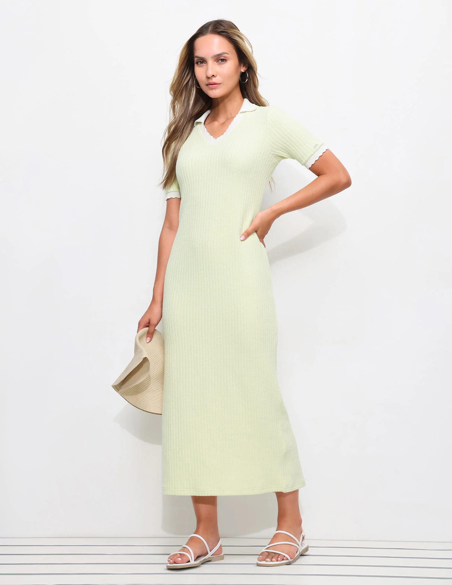 Textured Scalloped Collar Dress - Image 3