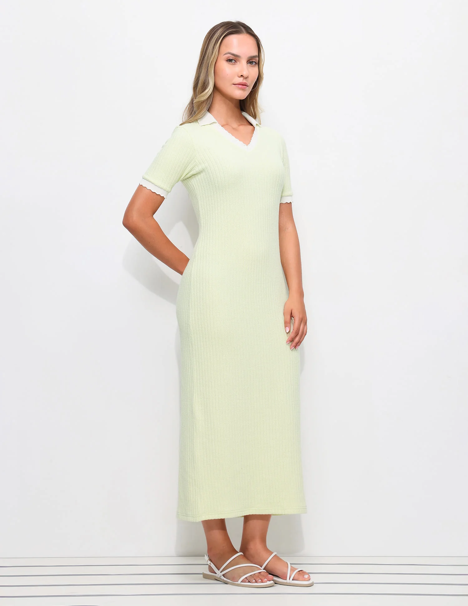 Textured Scalloped Collar Dress - Image 4