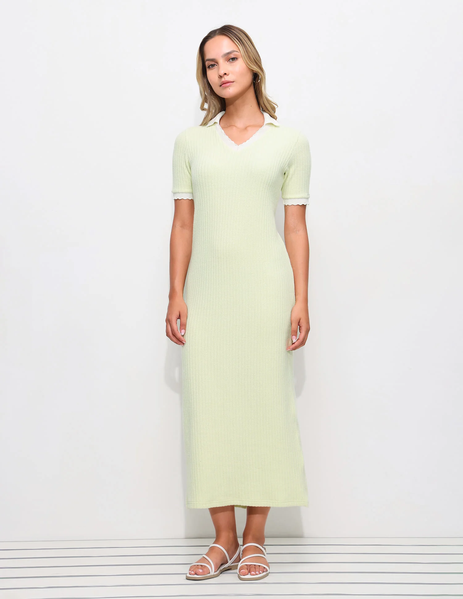 Textured Scalloped Collar Dress - Image 6