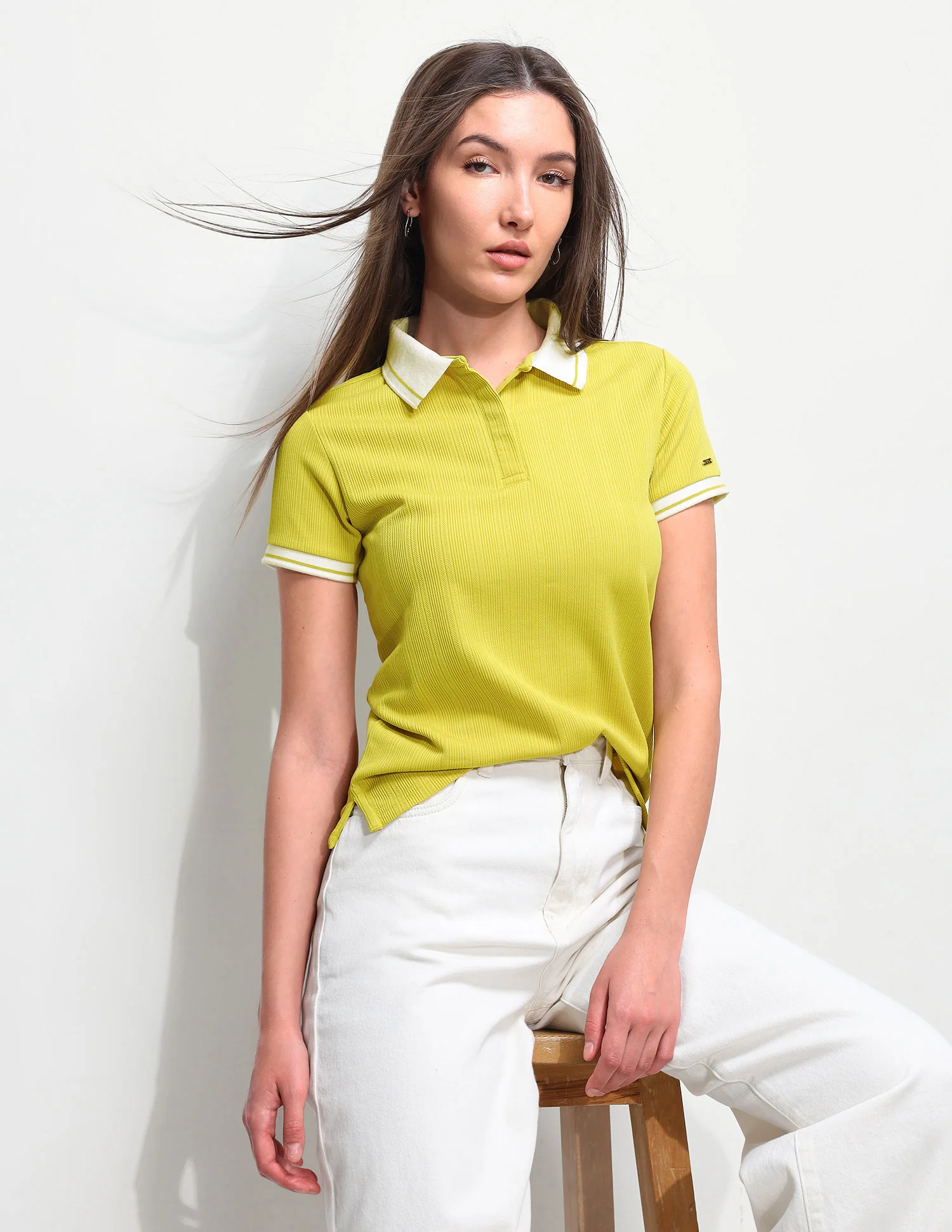 Textured Vertical Striped Regular Fit Polo Shirt