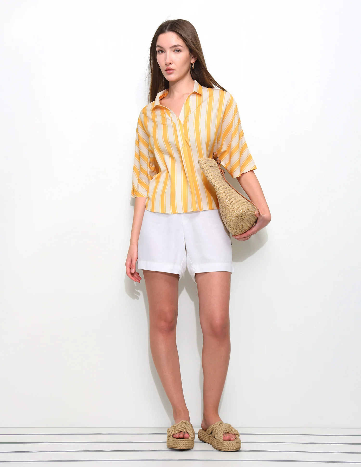 Vertical Striped Elbow Sleeve Top - Image 3