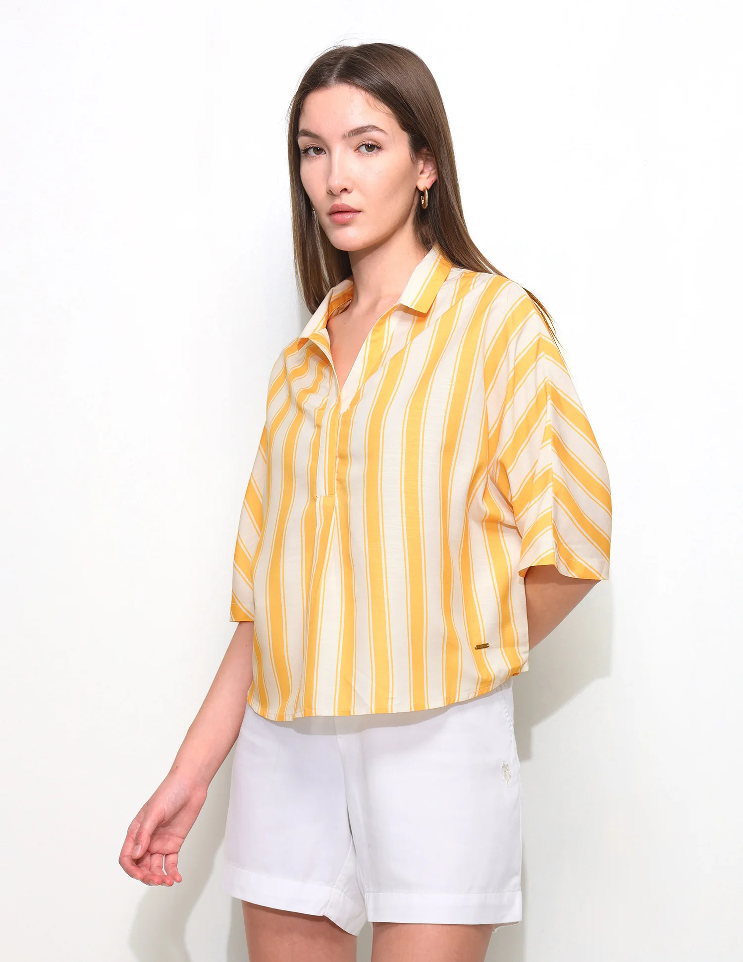 Vertical Striped Elbow Sleeve Top - Image 4